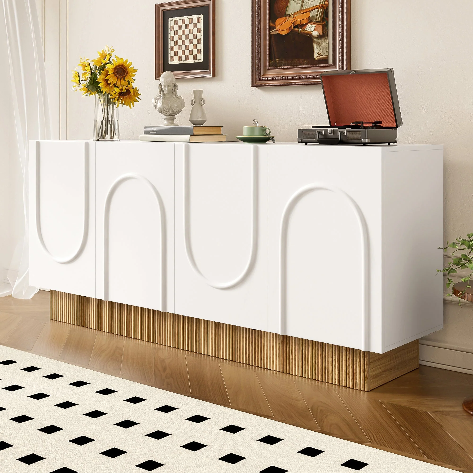Modern Sideboard Cabinet | 4-Door Ample Storage U-Shaped | 160×75×38cm - Image 8