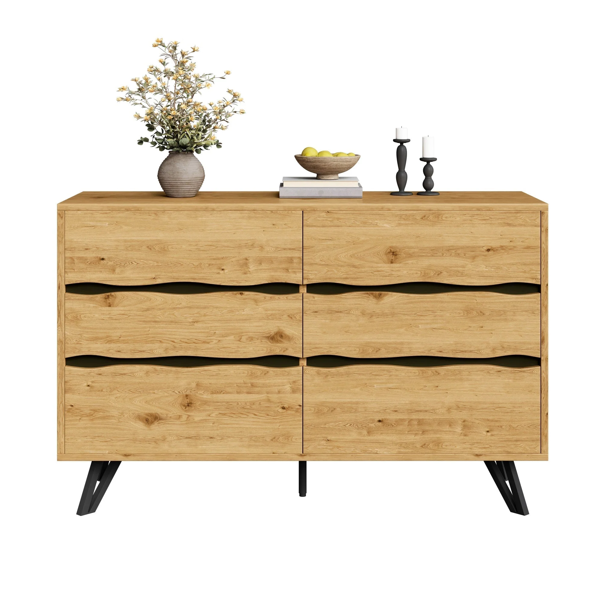 Modern sideboard cabinet with 6 drawers, wood look - Image 2