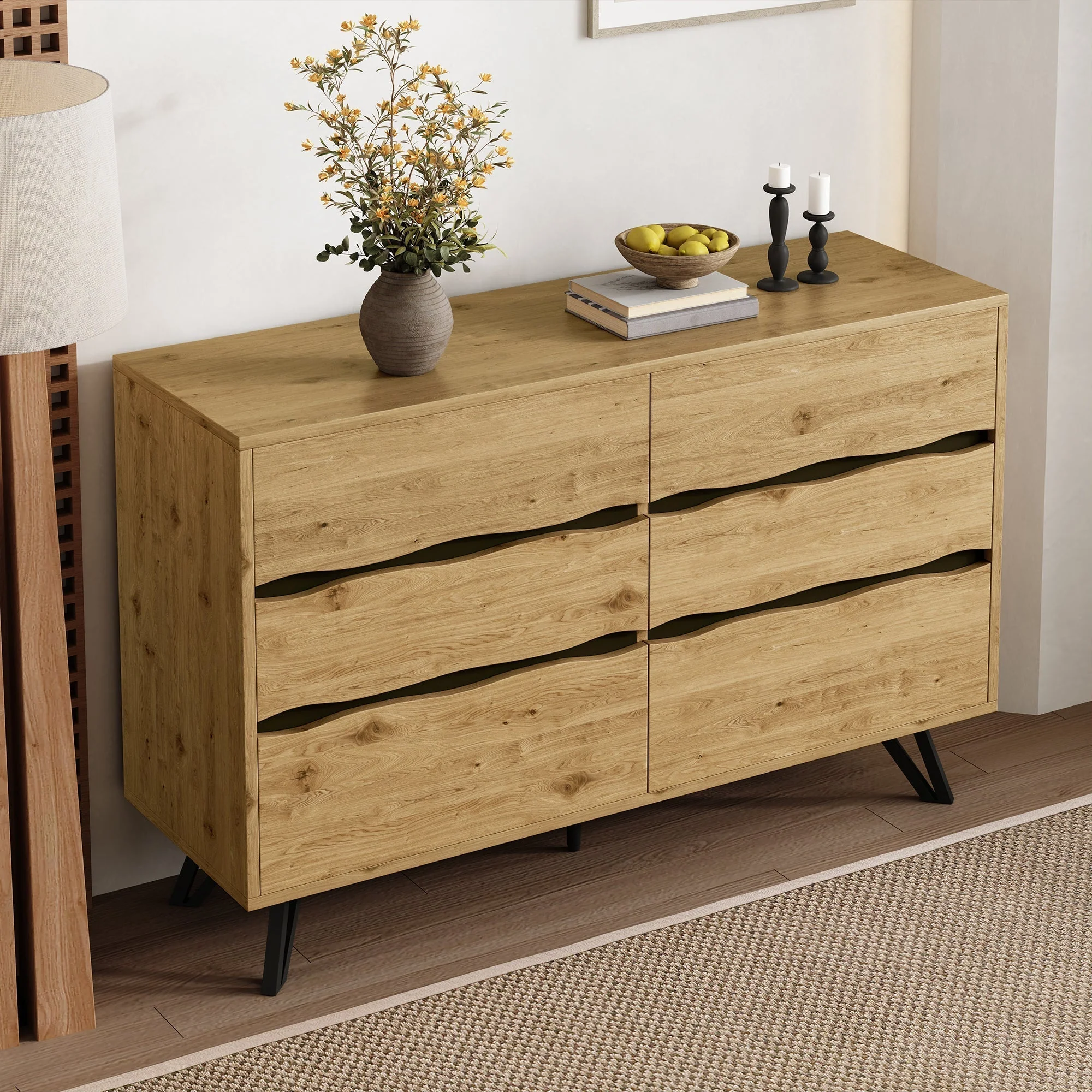 Modern sideboard cabinet with 6 drawers, wood look - Image 3