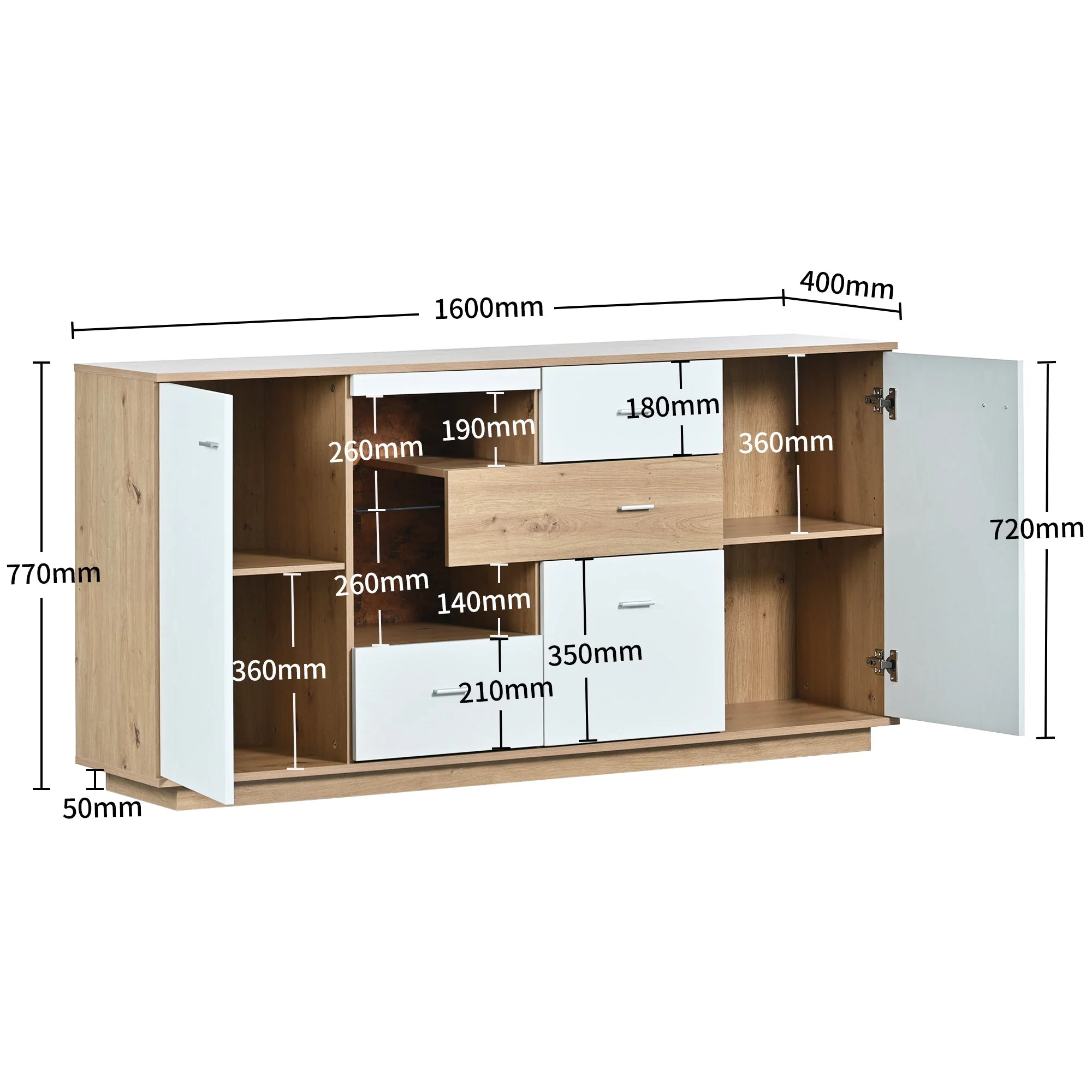 Modern Sideboard Cabinet with LED Lighting and 4 Drawers, White Wood Look - Image 10