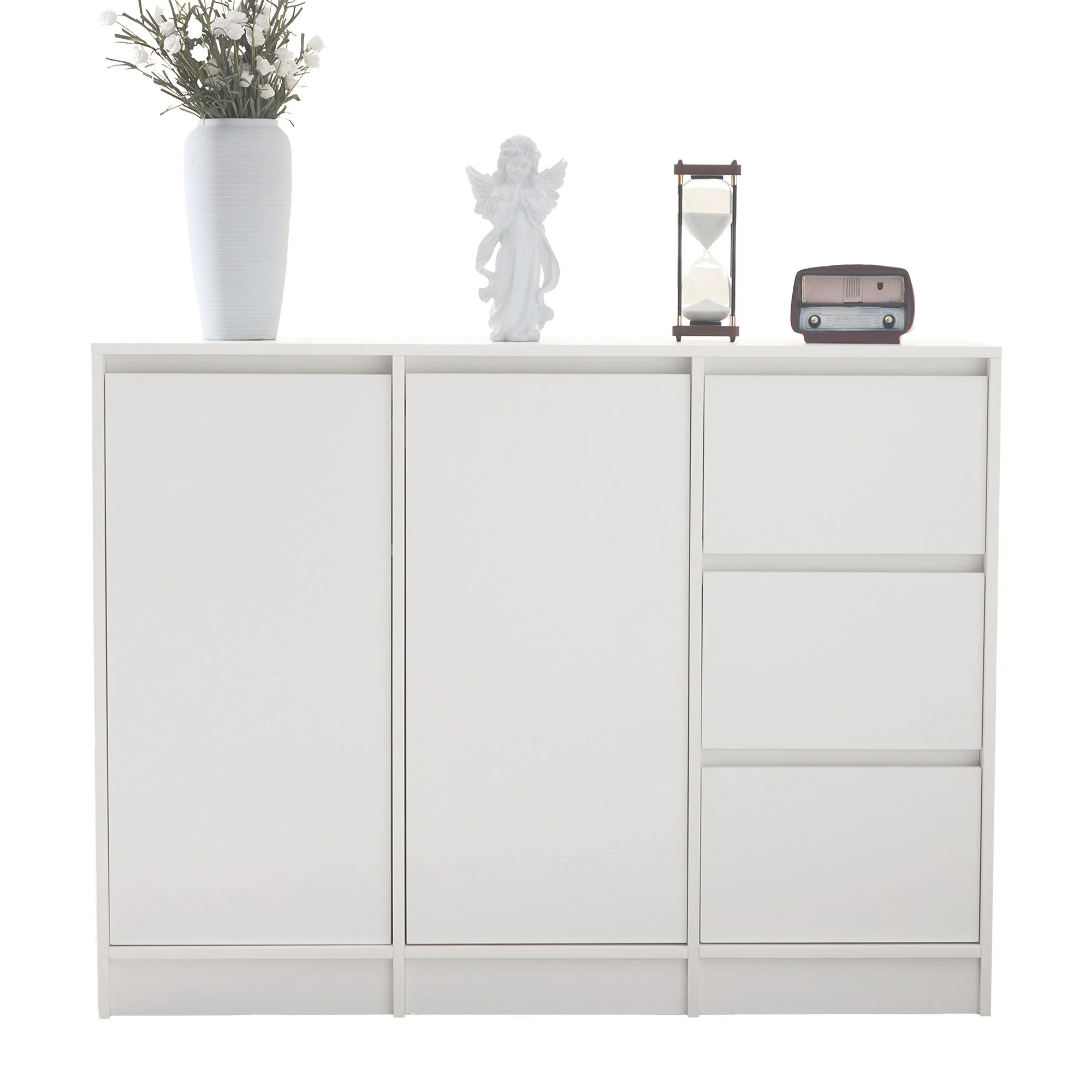 Modern Sideboard Chest of Drawers Shoe Cabinet with Storage, Two Doors, Three Drawers, Adjustable Shelf, White - Image 10