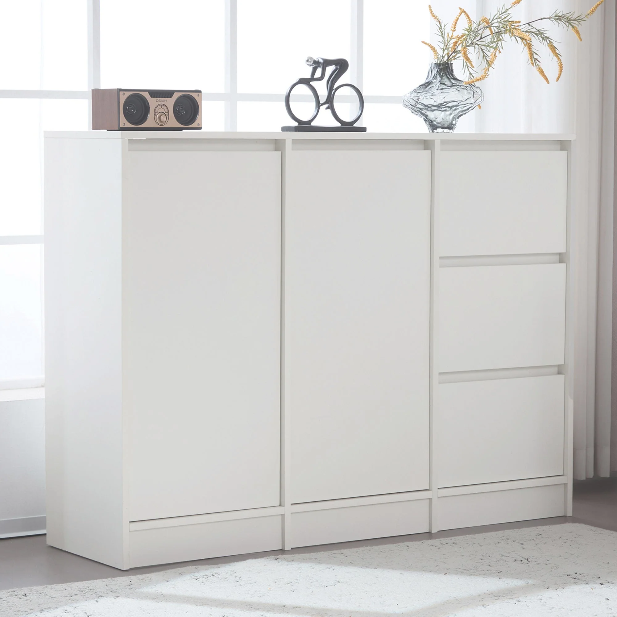Modern Sideboard Chest of Drawers Shoe Cabinet with Storage, Two Doors, Three Drawers, Adjustable Shelf, White - Image 3