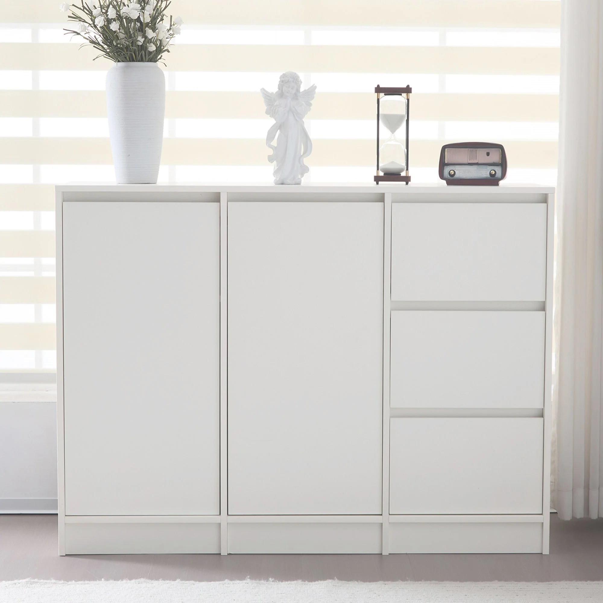 Modern Sideboard Chest of Drawers Shoe Cabinet with Storage, Two Doors, Three Drawers, Adjustable Shelf, White - Image 5