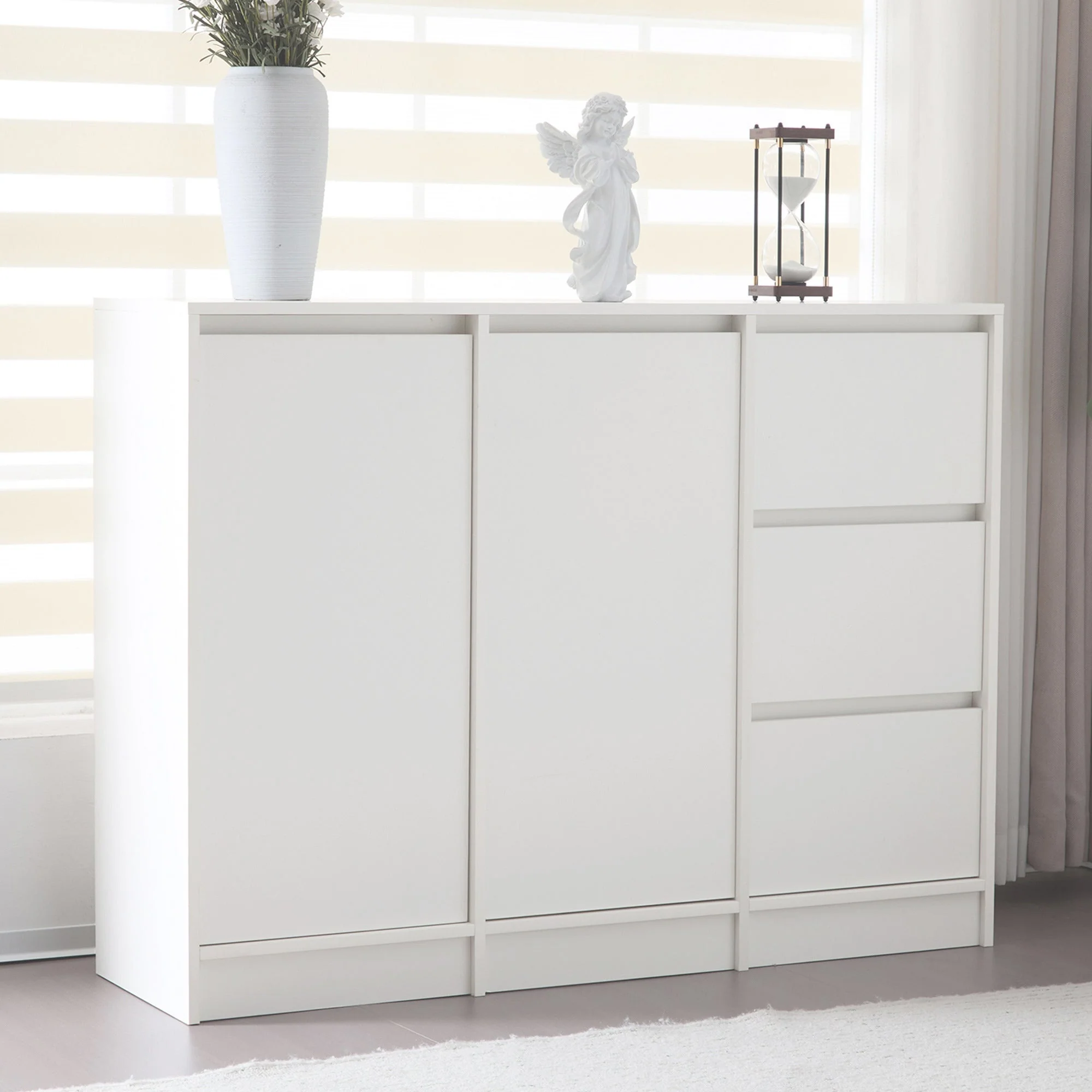 Modern Sideboard Chest of Drawers Shoe Cabinet with Storage, Two Doors, Three Drawers, Adjustable Shelf, White - Image 6