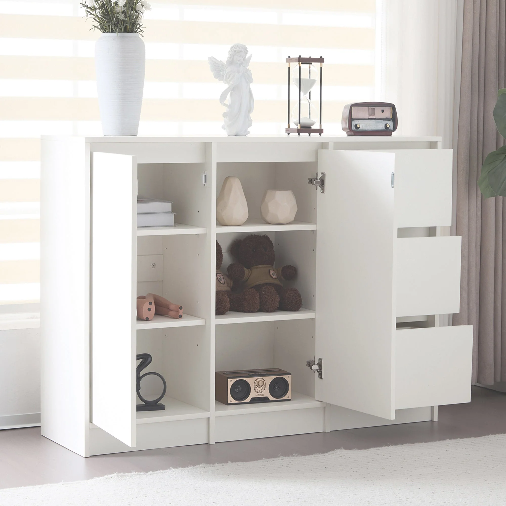 Modern Sideboard Chest of Drawers Shoe Cabinet with Storage, Two Doors, Three Drawers, Adjustable Shelf, White - Image 7