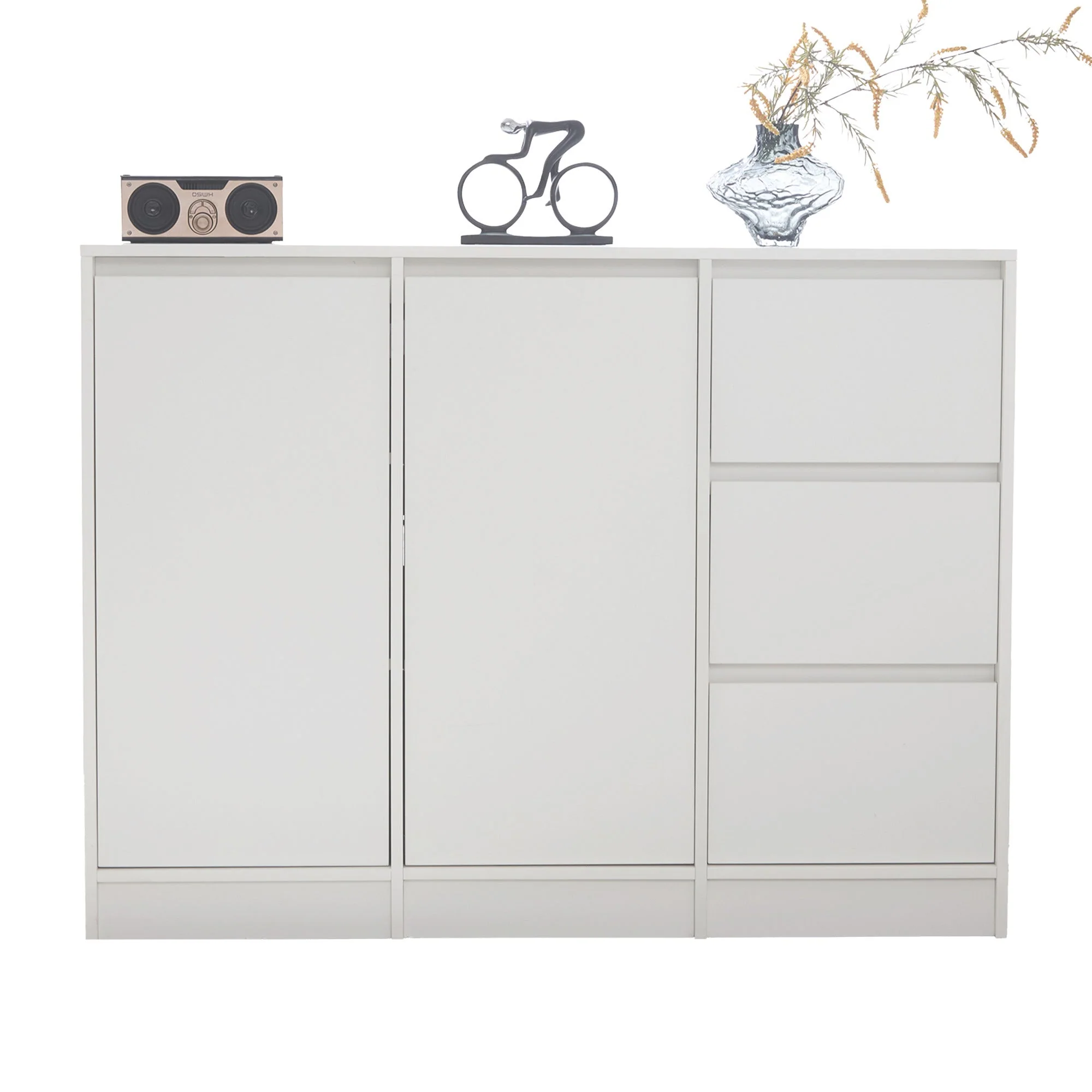 Modern Sideboard Chest of Drawers Shoe Cabinet with Storage, Two Doors, Three Drawers, Adjustable Shelf, White - Image 9