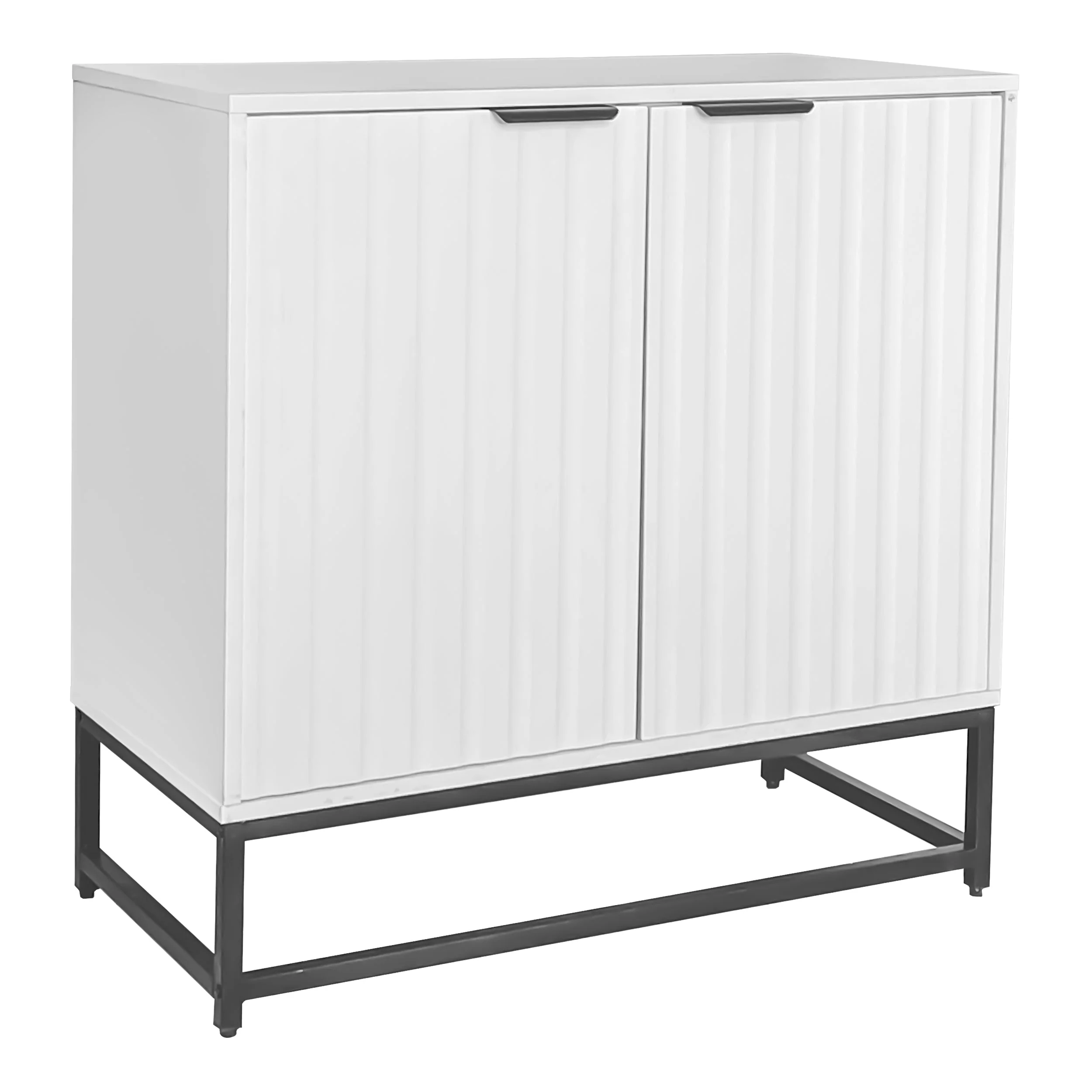 Modern sideboard chest of drawers with 2 doors, standing storage cabinet with metal handles and frame legs, vacuum forming - Image 5