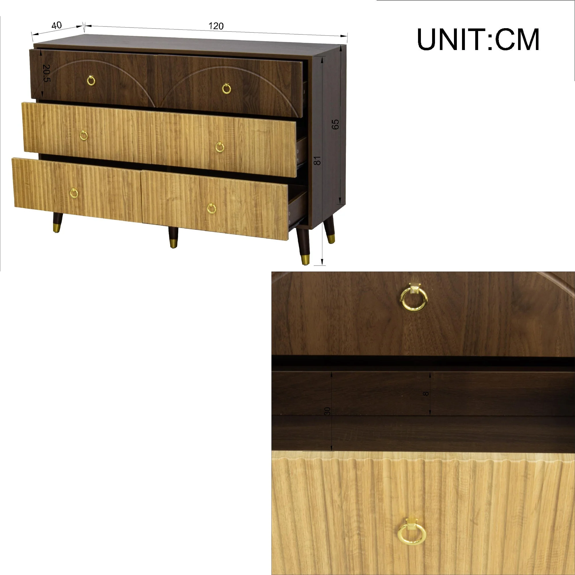 Modern Sideboard Storage Cabinet Chest of Drawers 120x40x81cm Multi-Use - Image 5