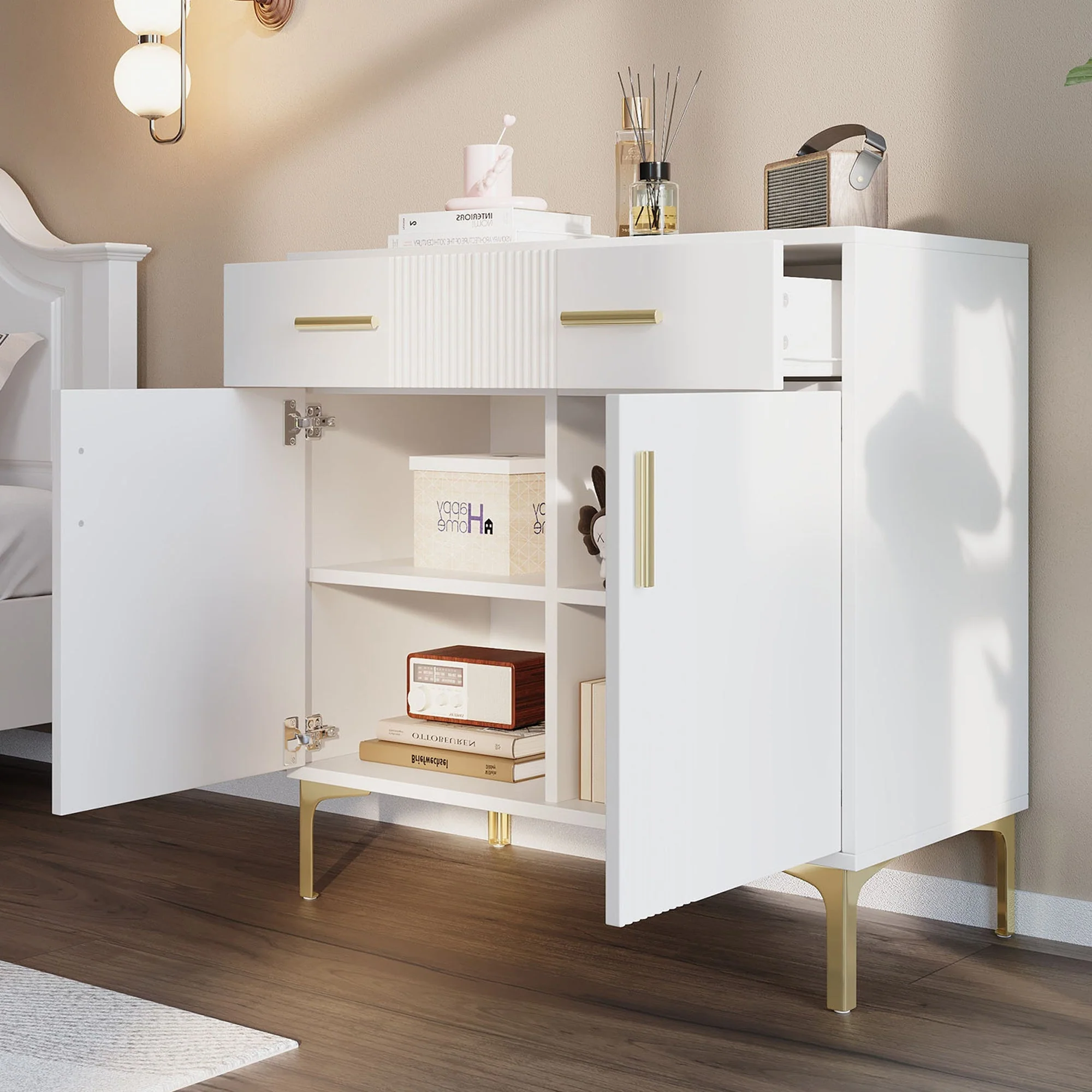 Modern sideboard with 2 doors and 2 drawers, metal - Image 4