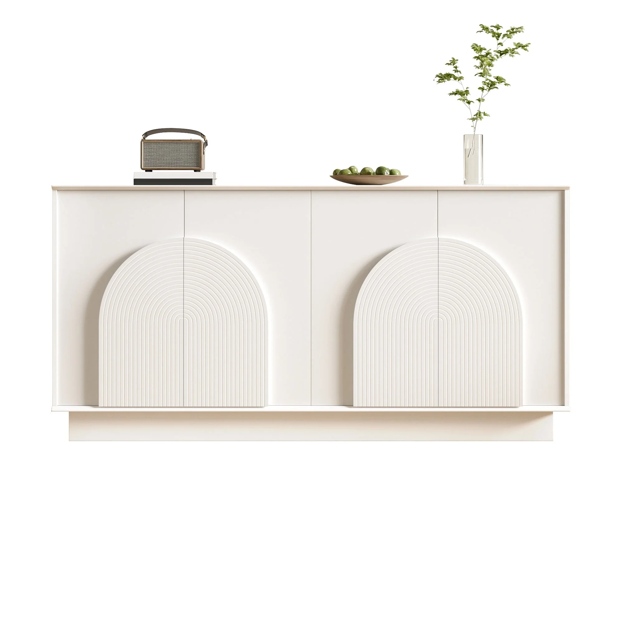 Modern Sideboard with Curved Doors, 4-Door Storage Cabinet for Living Room & Dining Room, White MDF with Matte Finish - Image 2