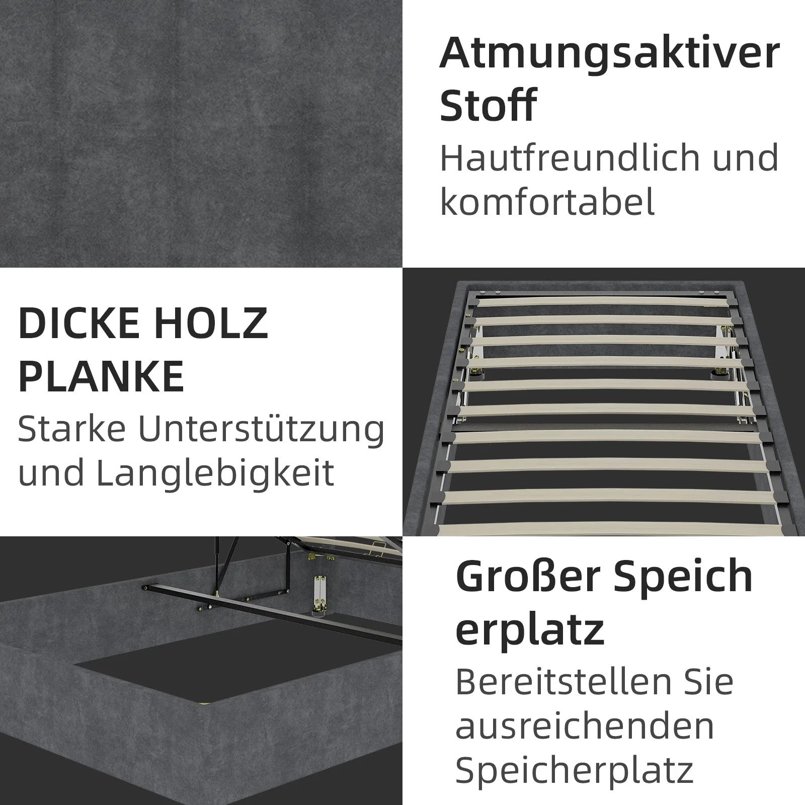 Modern Simple Style Bed Frame 90*200cm Gas Lift Storage Dutch Velvet Grey - Image 7