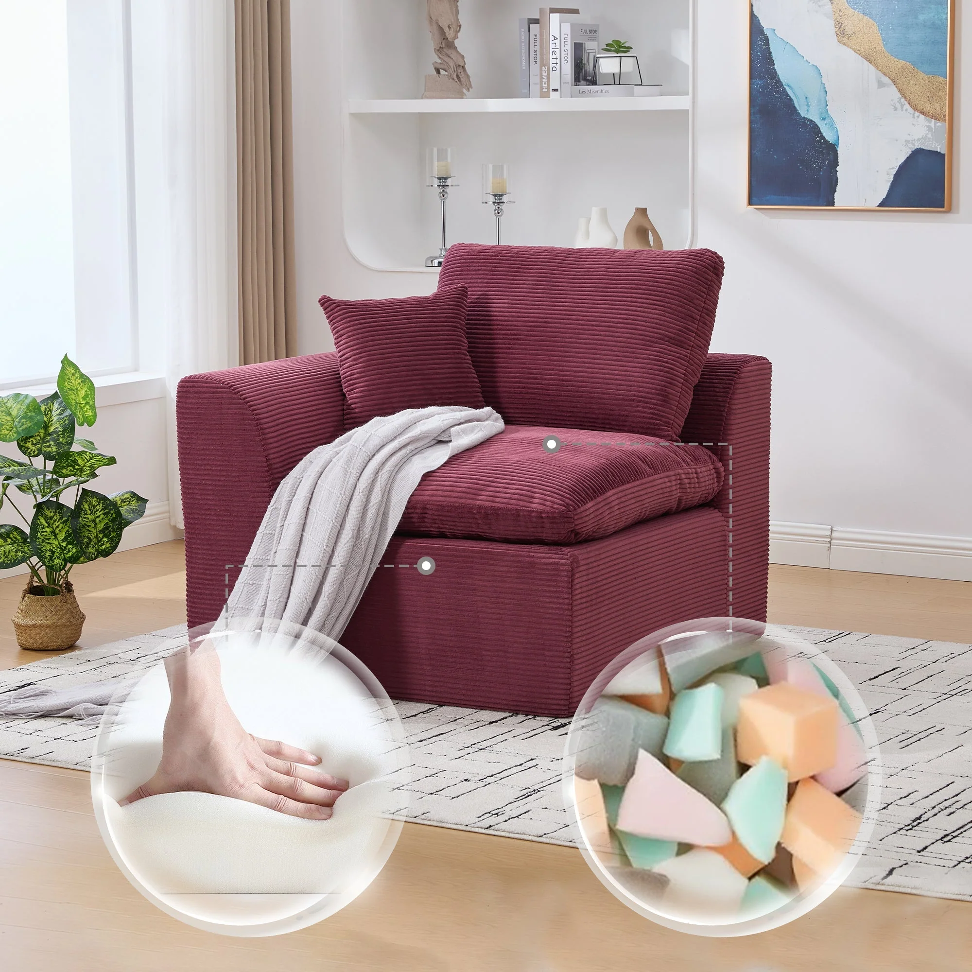 Modern Single-Seater Sofa Armchair Nordic Minimalist with Cushion - Fabric