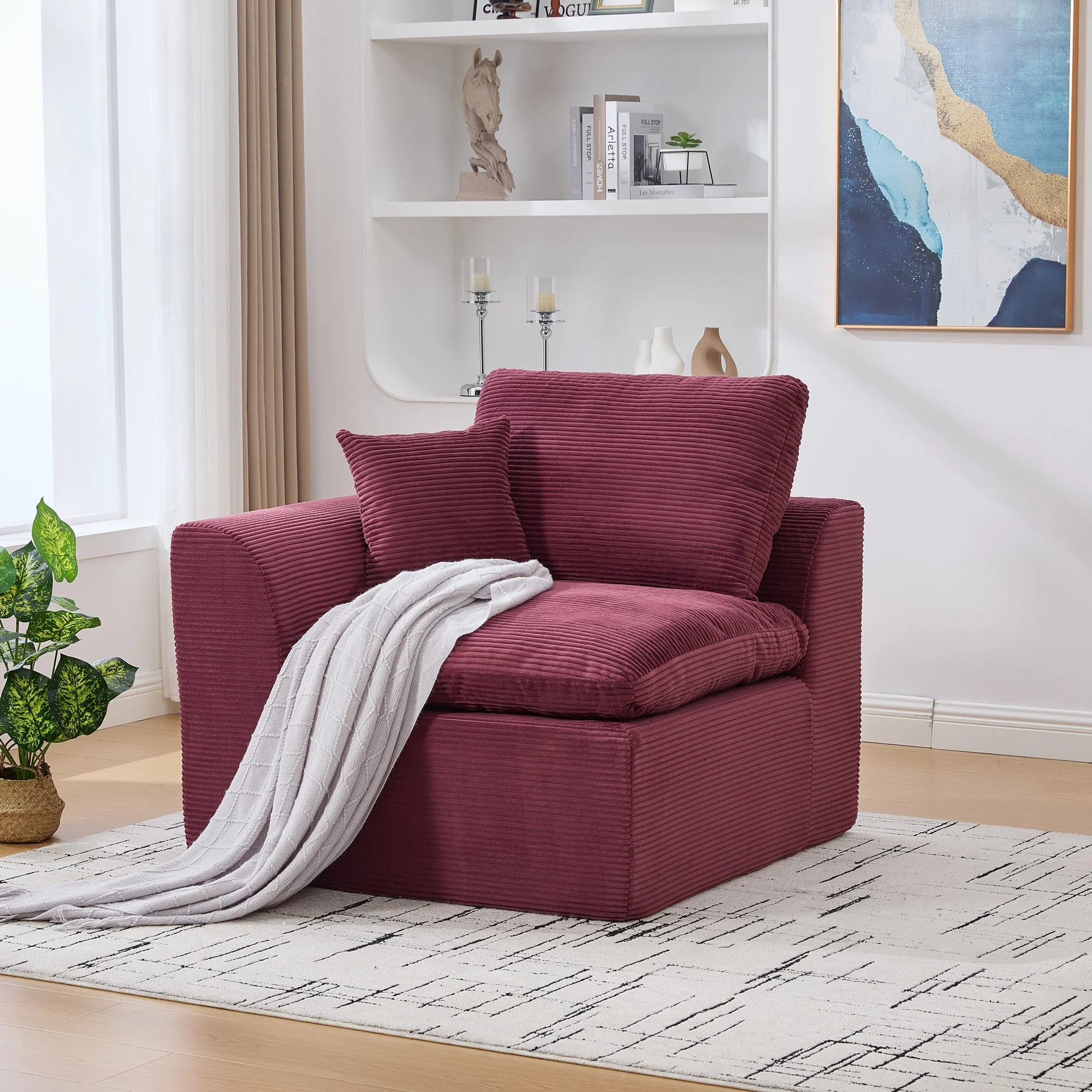 Modern Single-Seater Sofa Armchair Nordic Minimalist with Cushion - Fabric - Image 8