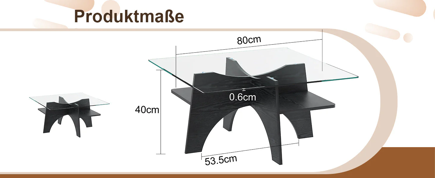Modern Square Side/Coffee Table Tempered Glass 80cm - Black Wood Look - Image 10