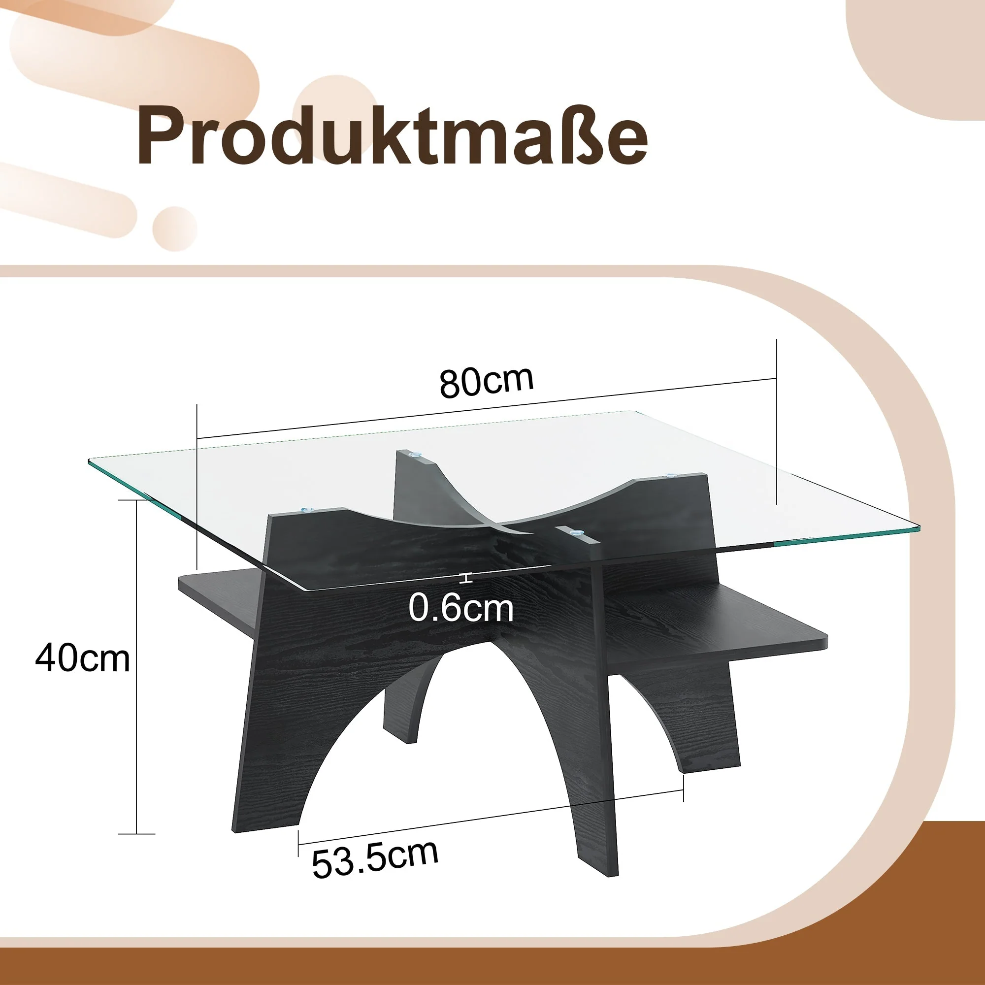 Modern Square Side/Coffee Table Tempered Glass 80cm - Black Wood Look - Image 6
