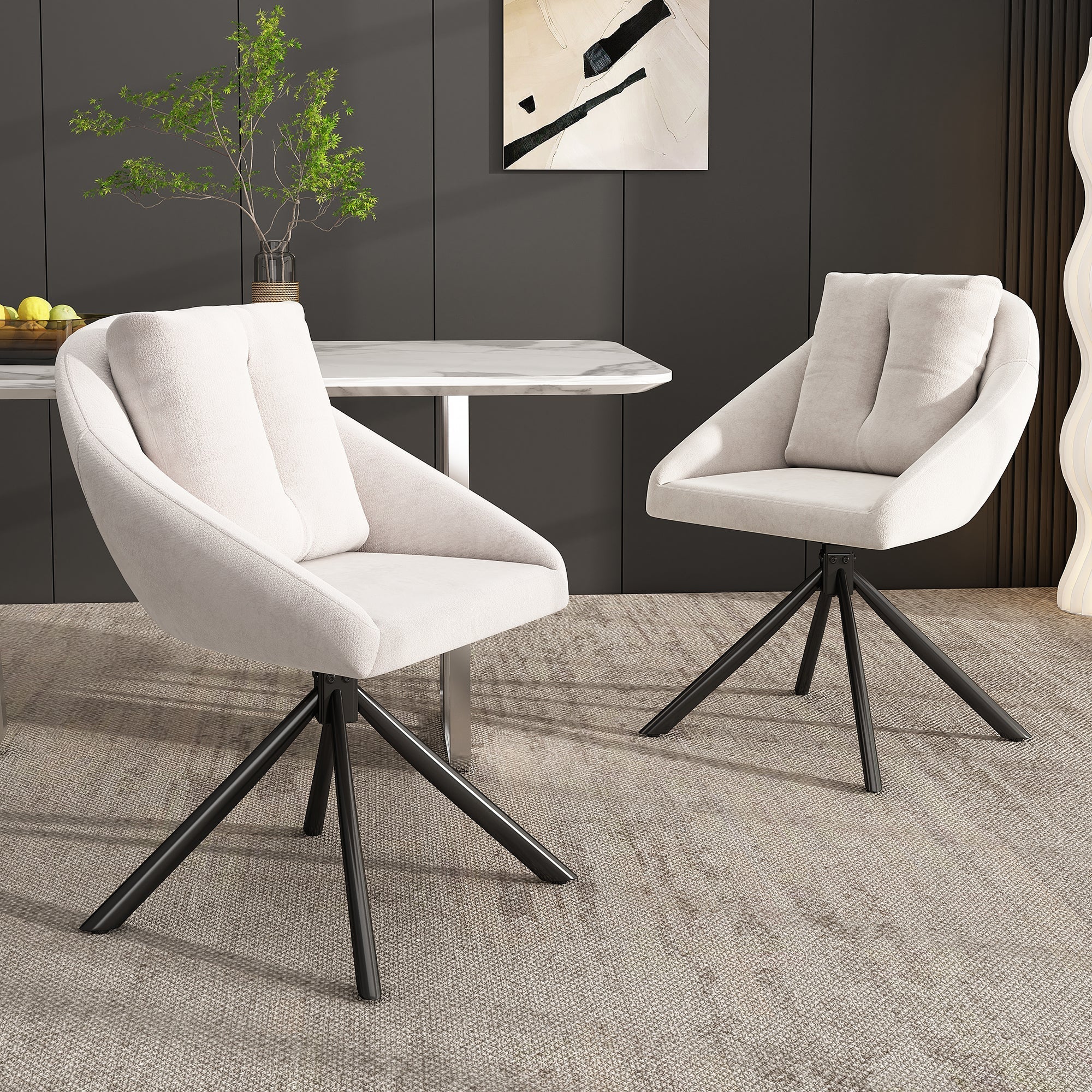 Modern Swivel Dining Chair with Ergonomic Design, Set of 4, Beige Velvet - Image 3
