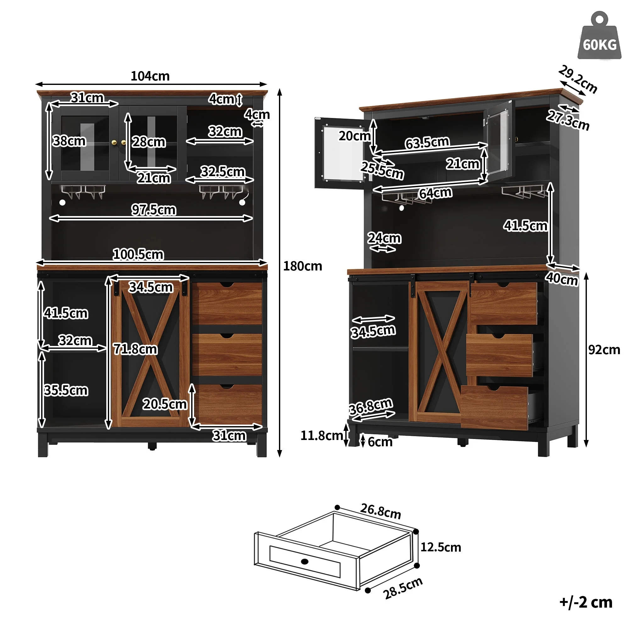 Modern Tall Sideboard Cabinet with LED App Control and Sliding Door, Black - Image 7