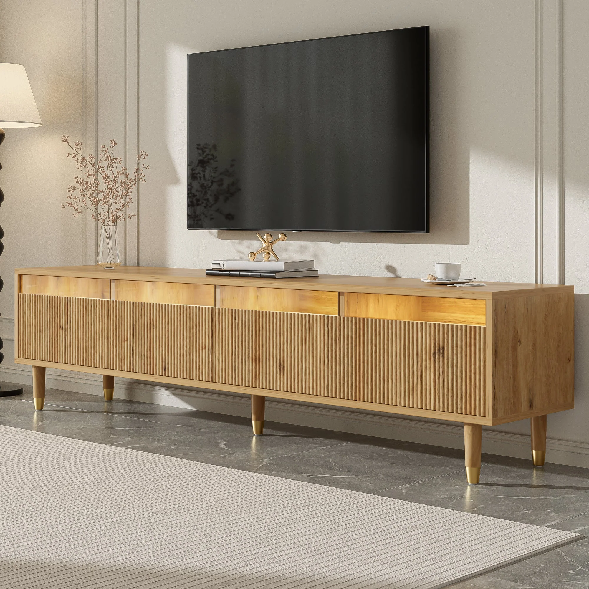 Modern TV Cabinet 178cm Minimalist Large Storage 4 Drawers, Wood Look MDF & Acrylic - Image 6