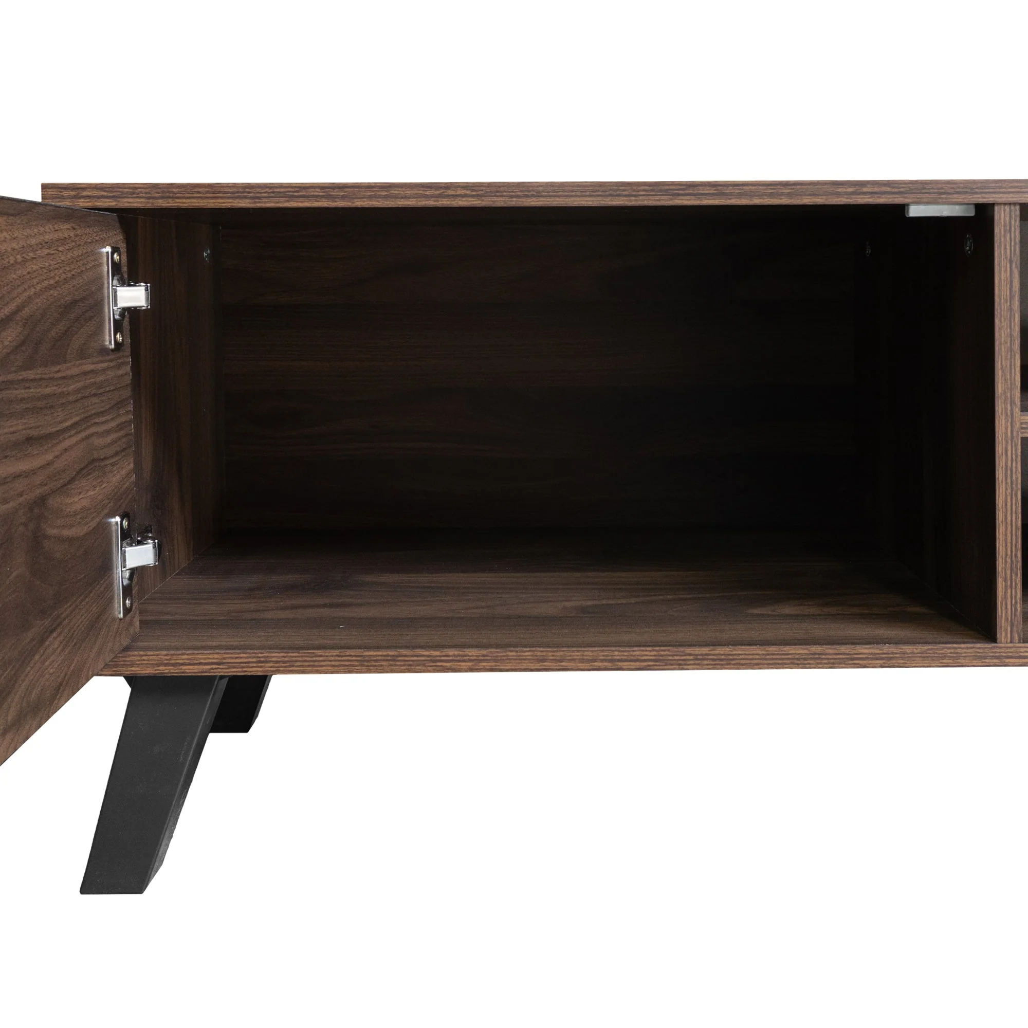 Modern TV Cabinet 2 Doors 2 Open Compartments 160.5cm - Dark Wood Grain - Image 9