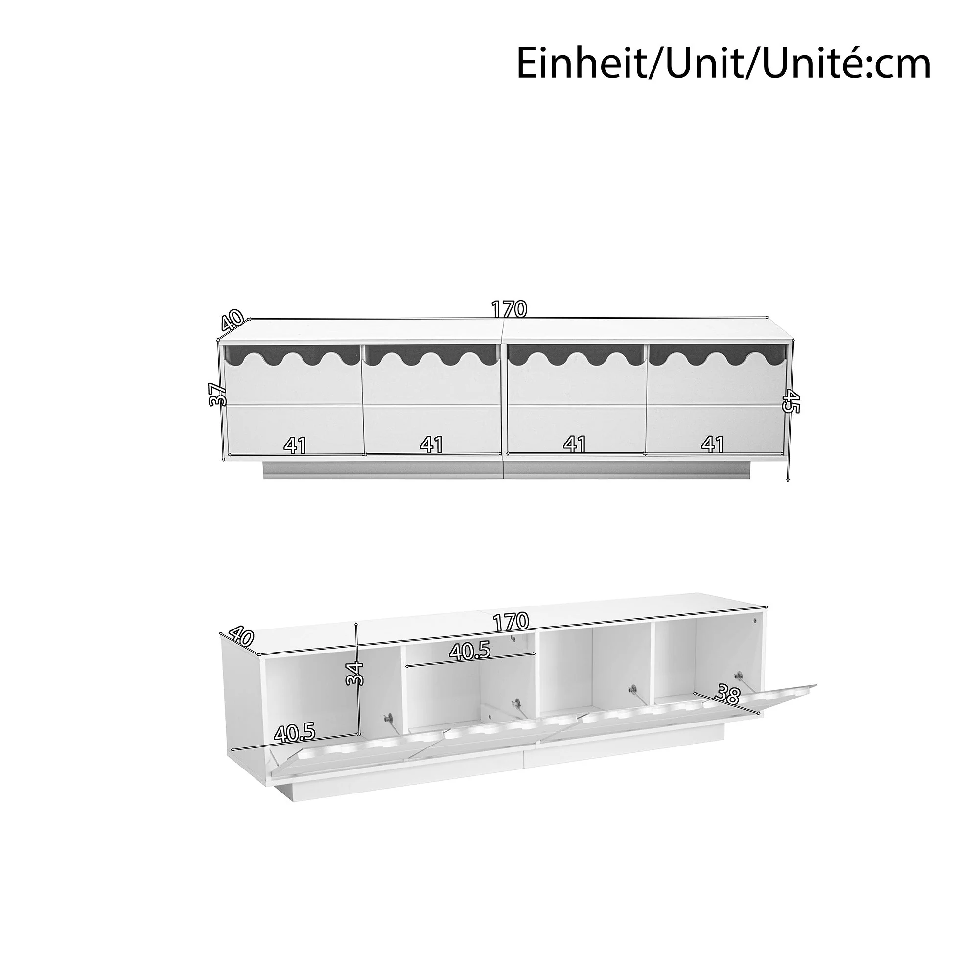 Modern TV Cabinet 4 Doors Wave Design 170x40x45cm - Image 6