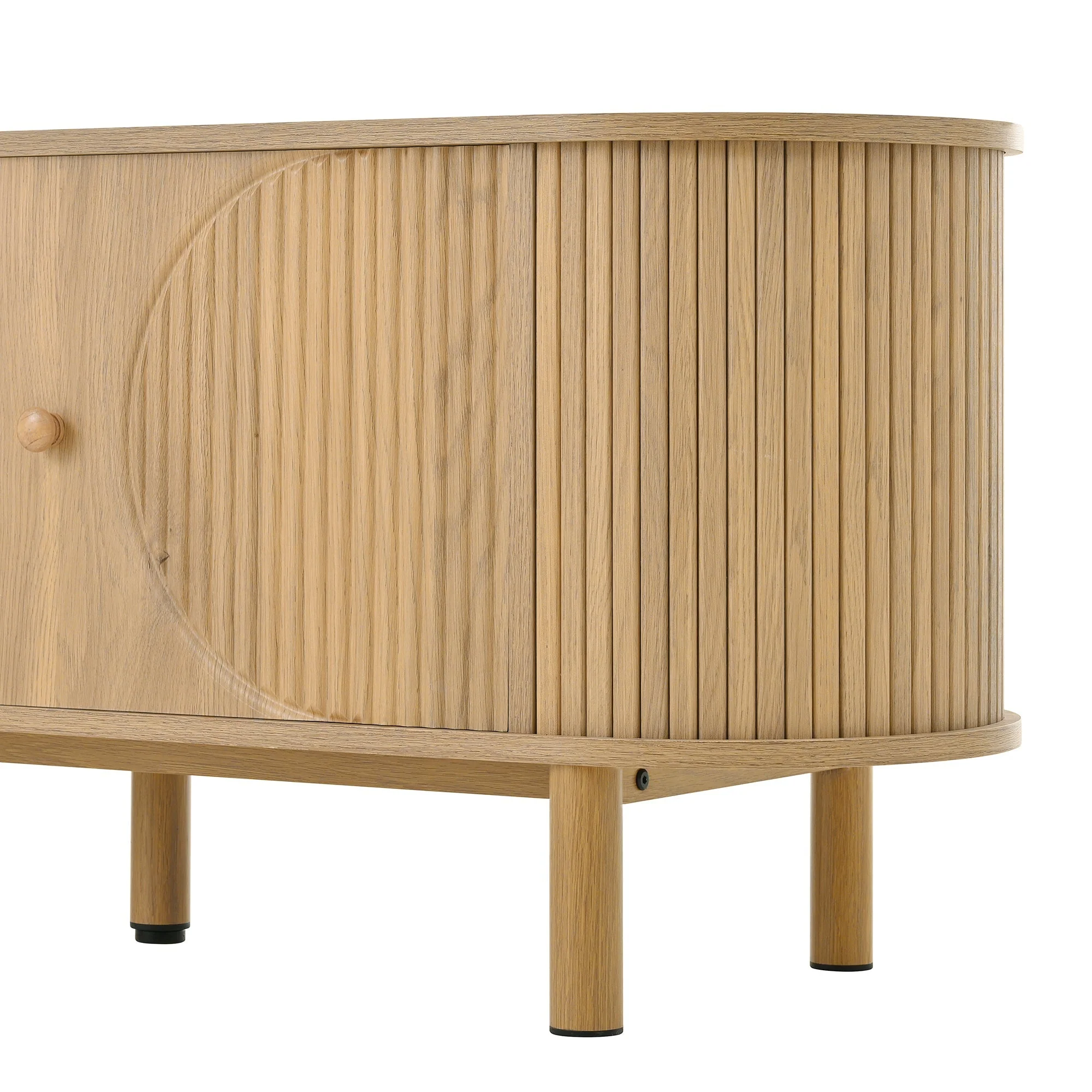 Modern TV Cabinet, Rattan Drawers Open Compartments Rounded Top, Wood Look Metal Legs - Image 6