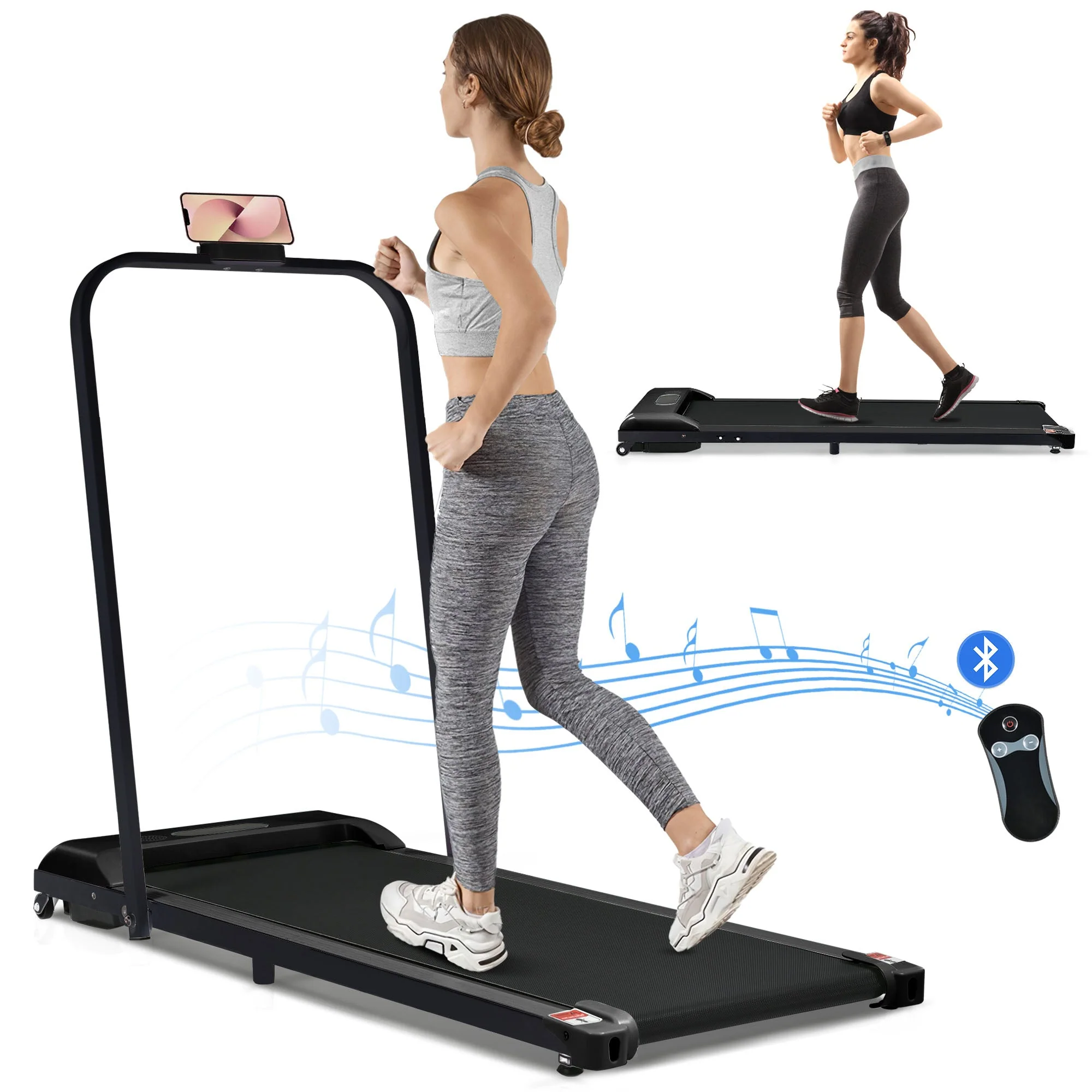 Folding Treadmill for Home Office Use,Under Desk Treadmill,1-6KM/H, Portable Walking Running Machine with Bluetooth Speaker, Remote Control, LCD Display, Phone Holder - Image 2