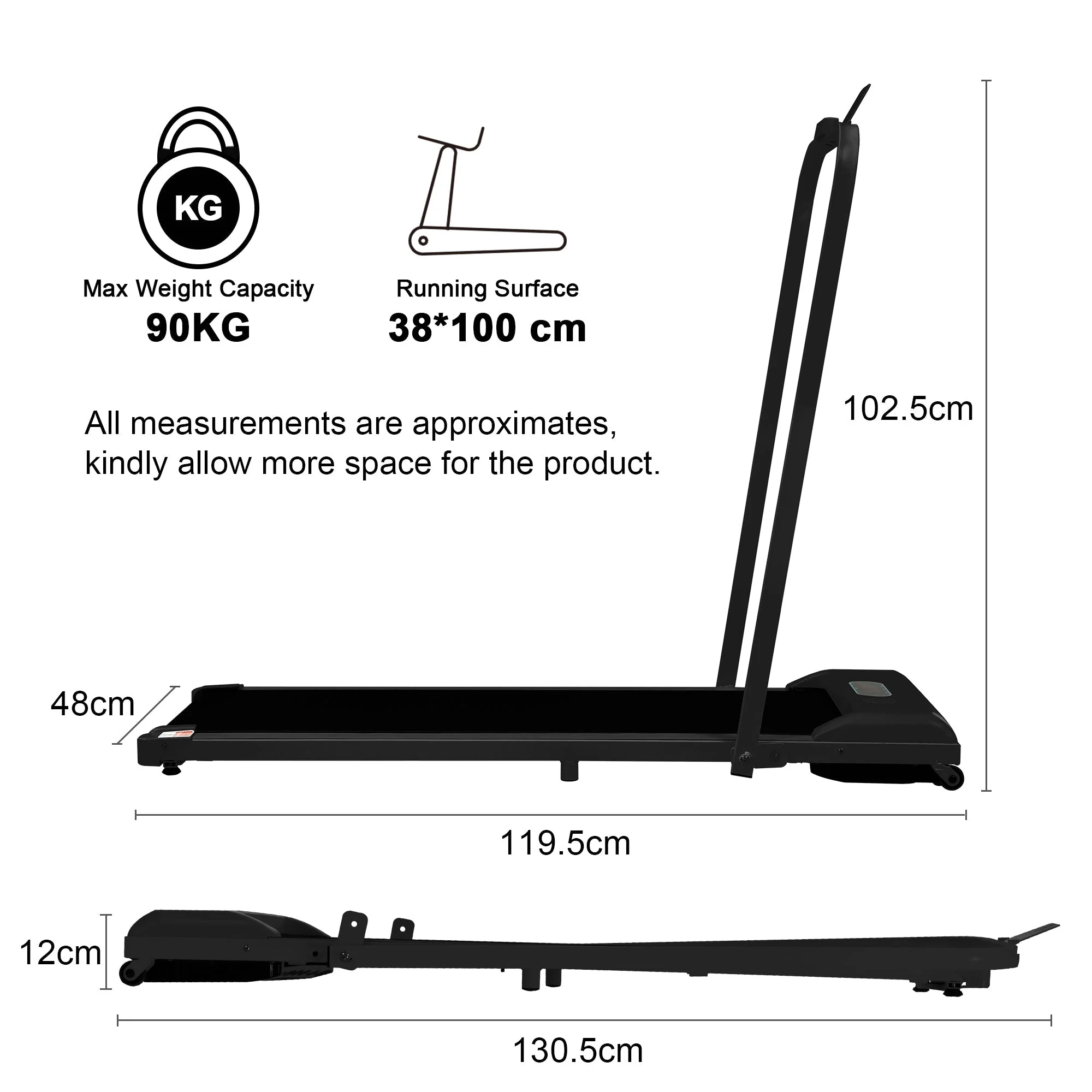 Folding Treadmill for Home Office Use,Under Desk Treadmill,1-6KM/H, Portable Walking Running Machine with Bluetooth Speaker, Remote Control, LCD Display, Phone Holder - Image 6