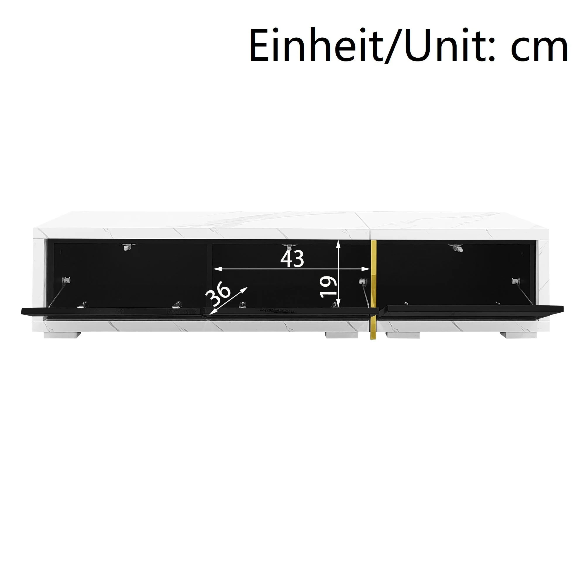 Modern TV Cabinet, Variable Length (140-260 cm) with Rotating Function, White Marble Look & Black High-Gloss Finish - Image 7