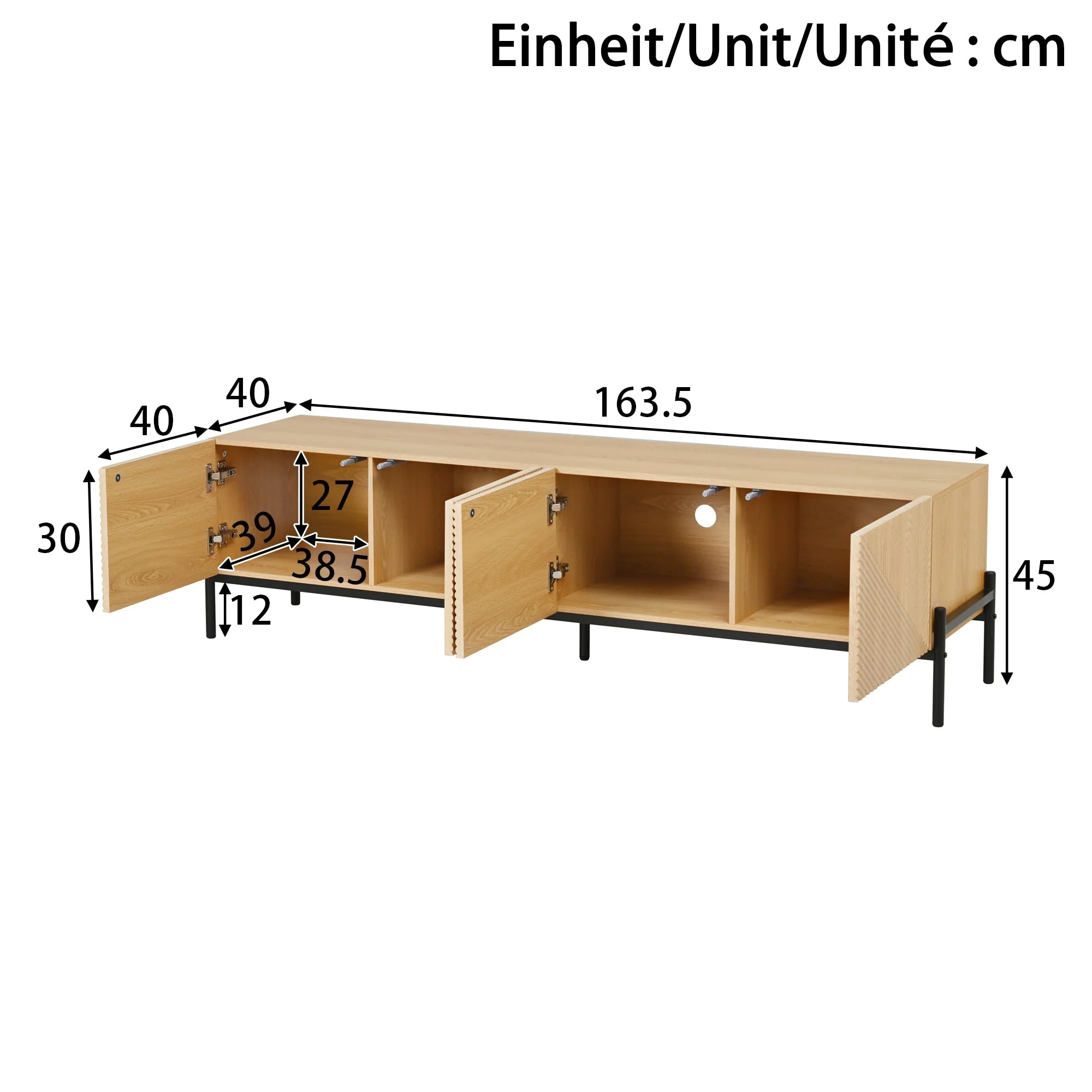 Modern TV Cabinet with 4-Door Storage and 3D Geometric Design, 160cm, Wood and Metal - Image 4