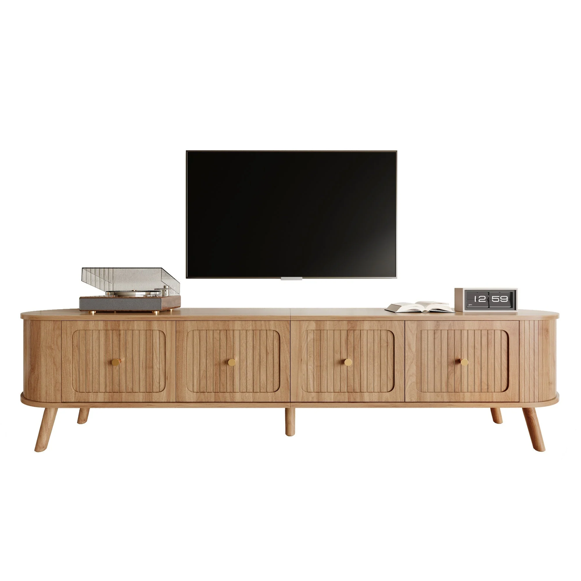 Modern TV Cabinet with 4 Doors and Gold Handles, Oak finish - Image 2