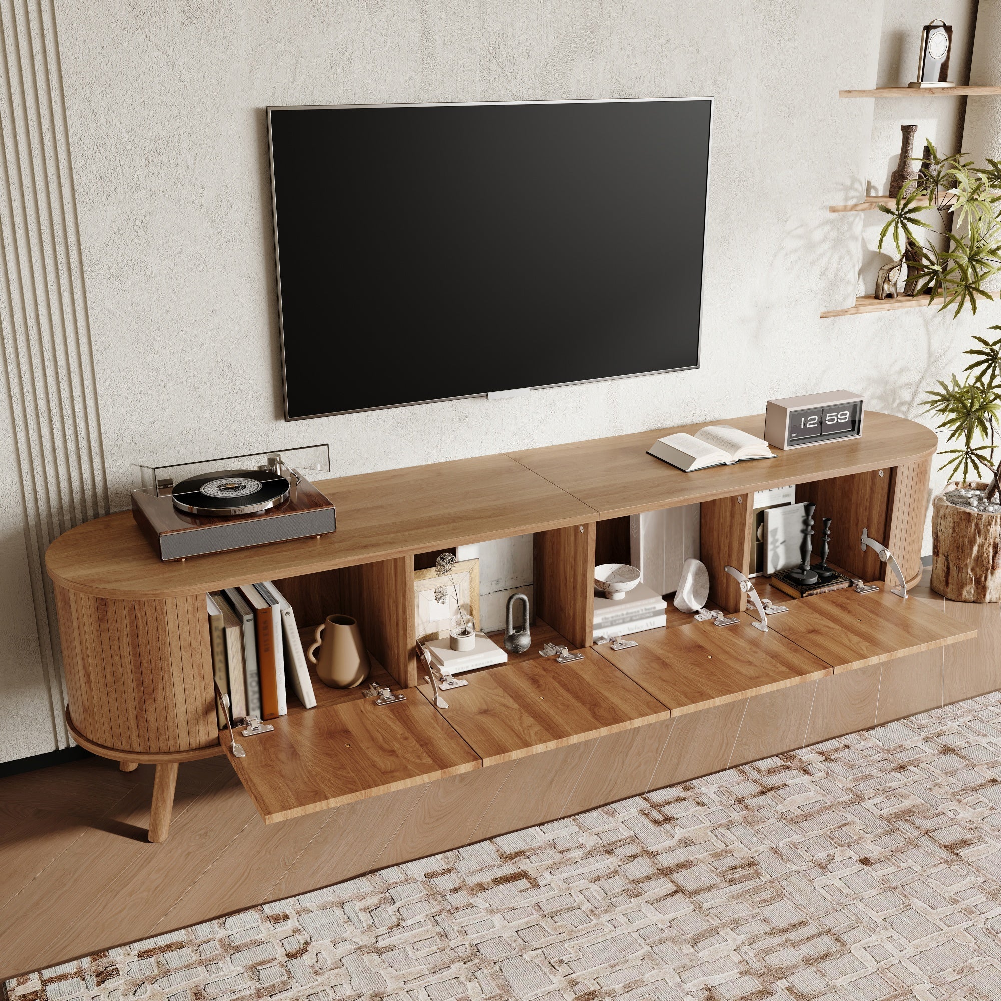 Modern TV Cabinet with 4 Doors and Gold Handles, Oak finish - Image 5