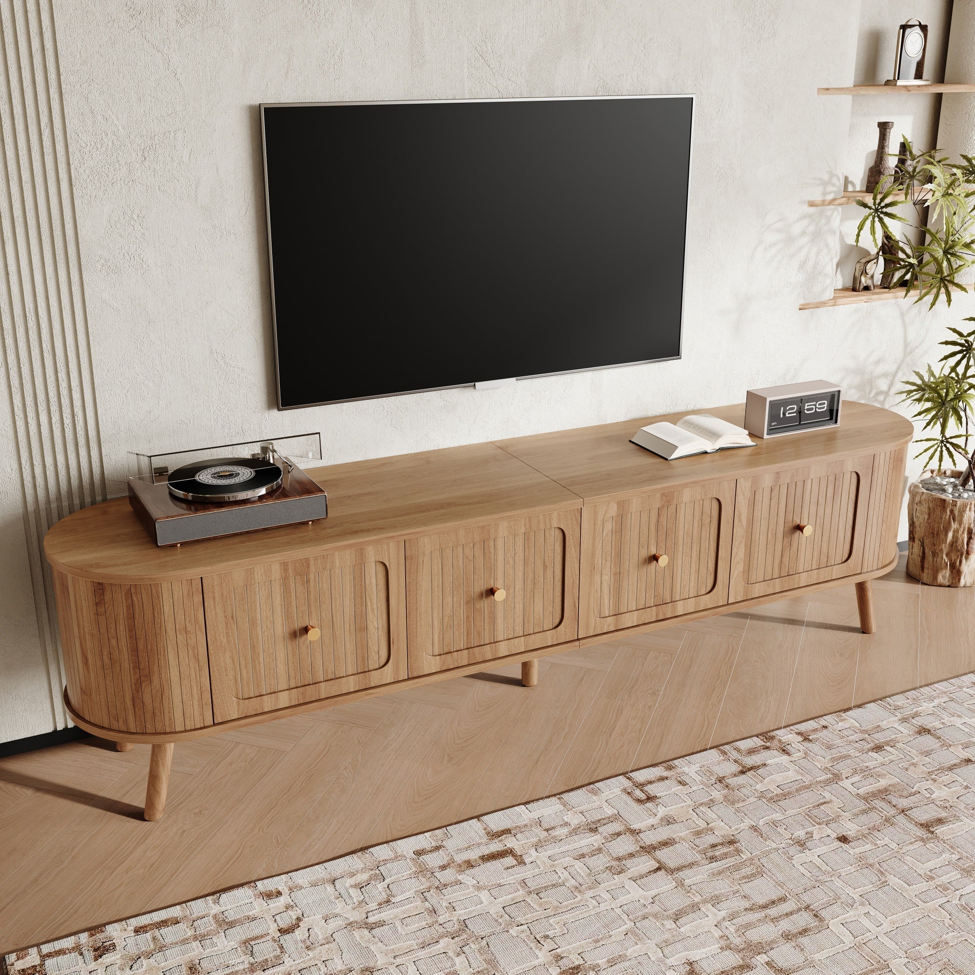 Modern TV Cabinet with 4 Doors and Gold Handles, Oak finish - Image 6