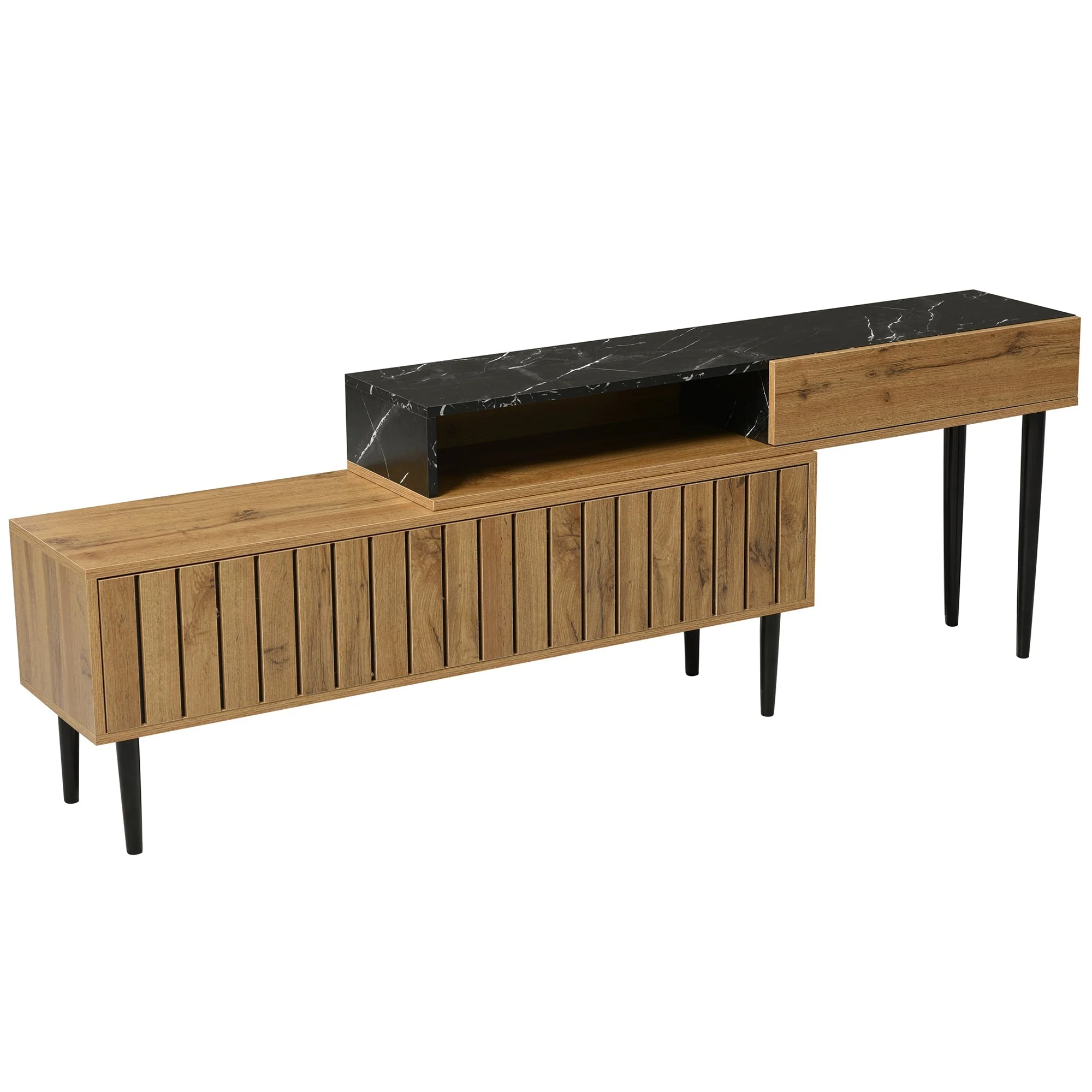 Modern TV Stand, Marble & Wood Grain Design, Dark Wood Color - Image 10