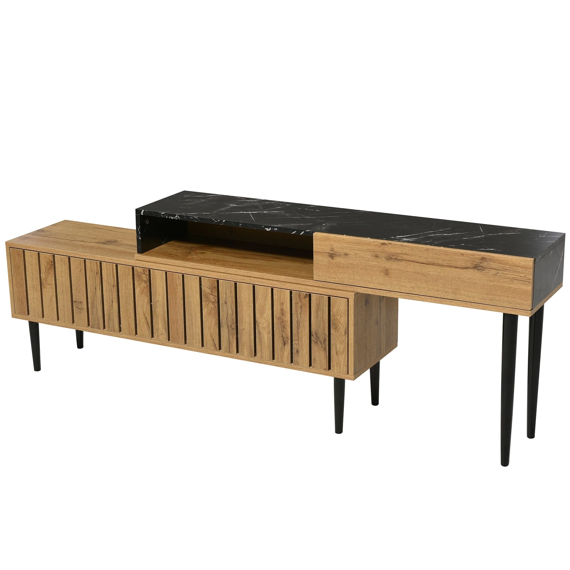 Modern TV Stand, Marble & Wood Grain Design, Dark Wood Color - Image 11
