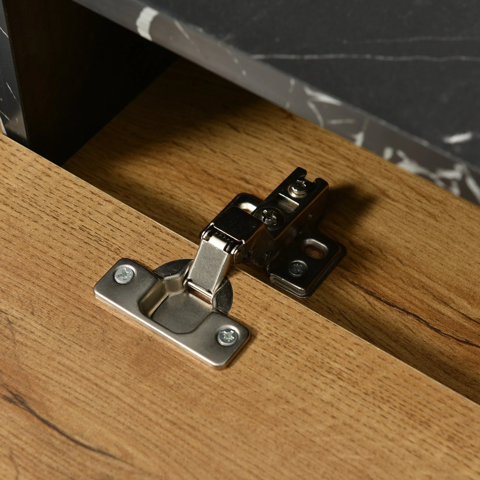 Modern TV Stand, Marble & Wood Grain Design, Dark Wood Color - Image 12