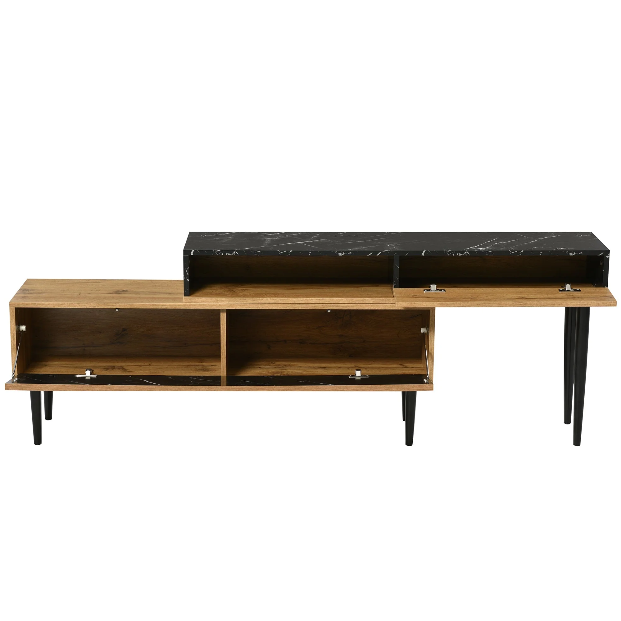 Modern TV Stand, Marble & Wood Grain Design, Dark Wood Color - Image 9
