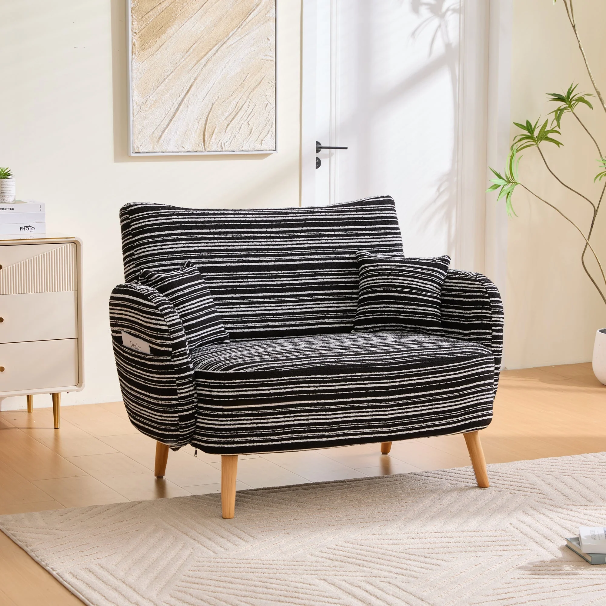 Modern Two-Seater Sofa with Armrest Cushions and Storage Bag, Boucle - Image 10