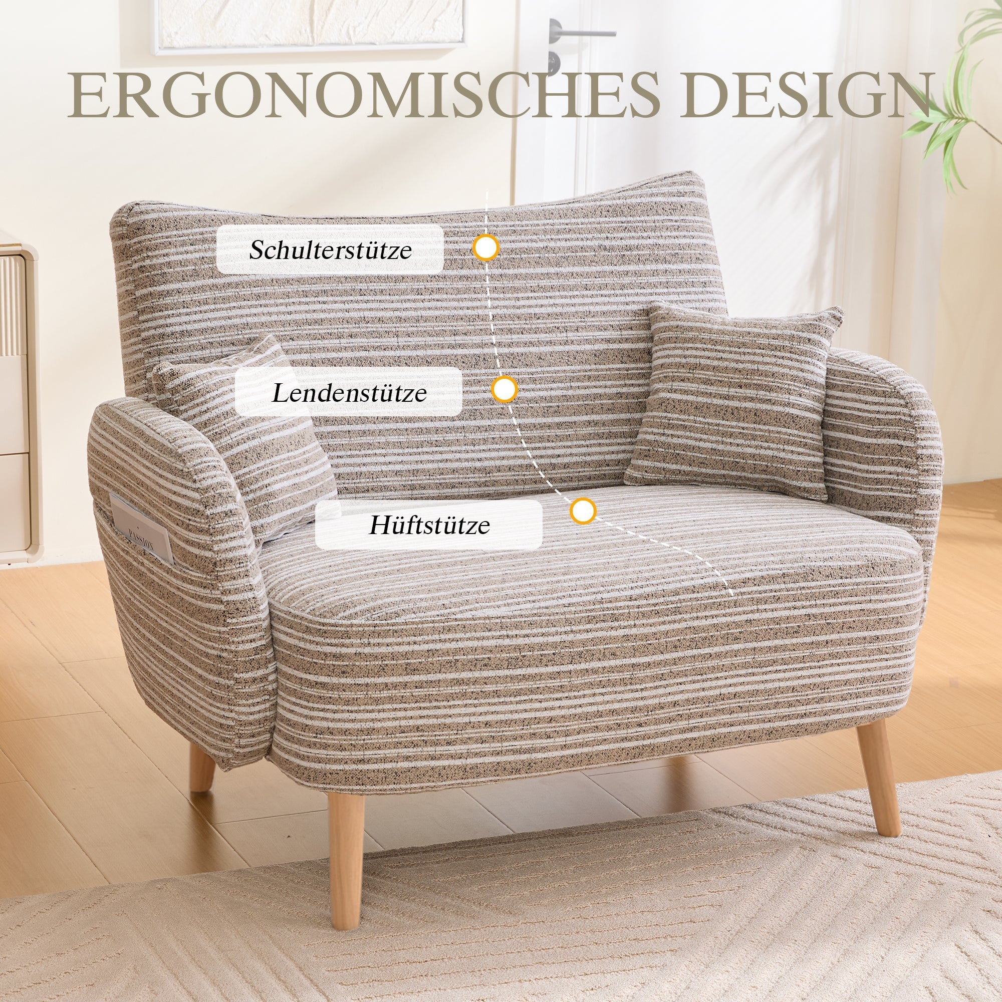 Modern Two-Seater Sofa with Armrest Cushions and Storage Bag, Loop Fabric - Image 14