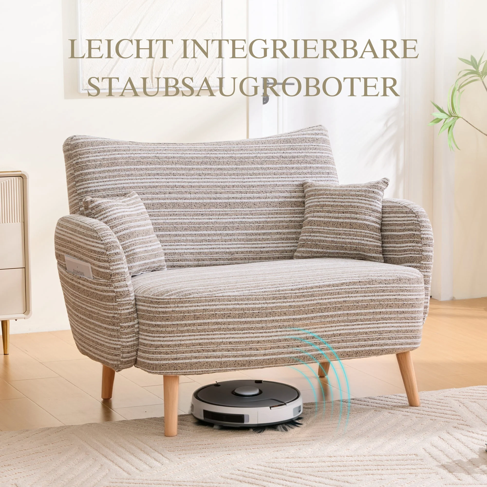 Modern Two-Seater Sofa with Armrest Cushions and Storage Bag, Loop Fabric - Image 17