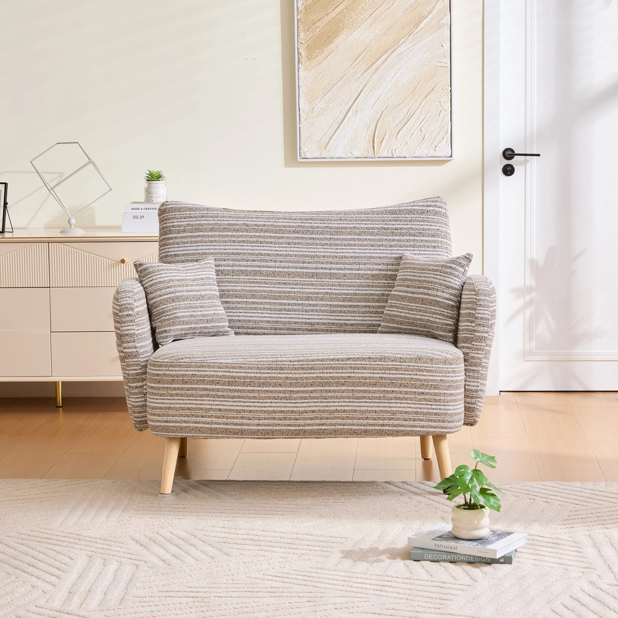 Modern Two-Seater Sofa with Armrest Cushions and Storage Bag, Loop Fabric - Image 19