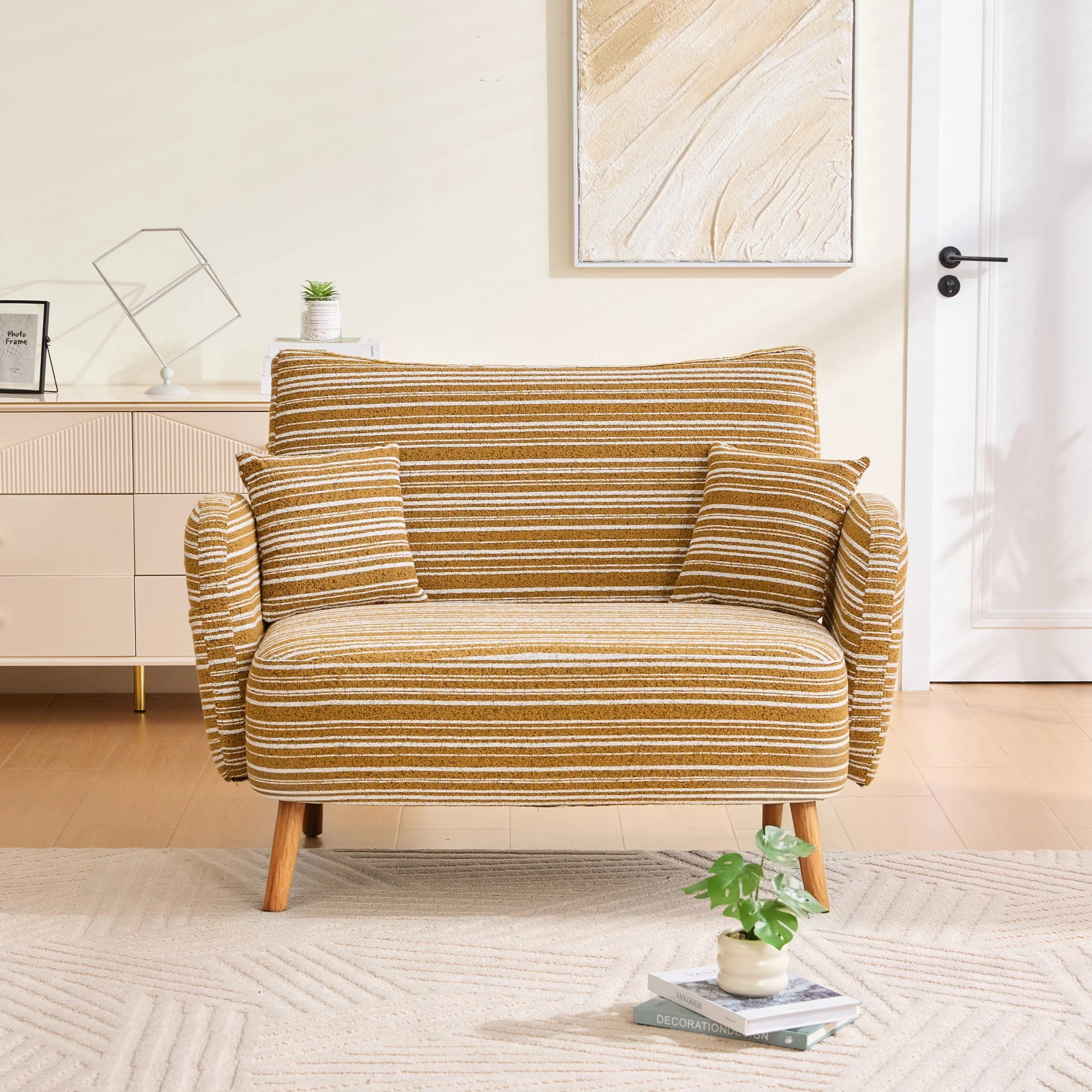 Modern Two-Seater Sofa with Armrest Cushions and Storage Bag, Loop Fabric - Image 9