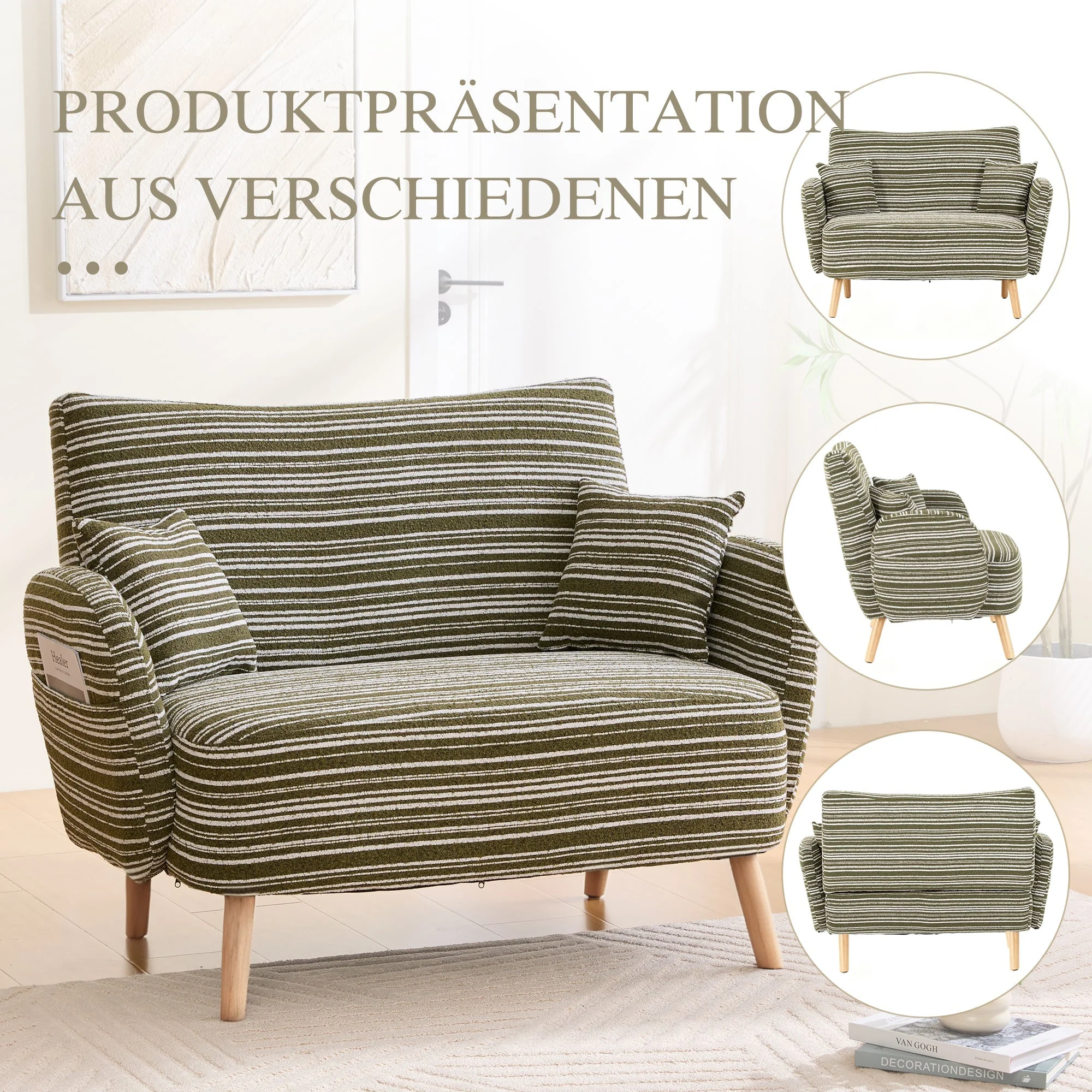 Modern Two-Seater Sofa with Comfortable Armrests and Storage Bag, Loop Fabric - Image 5