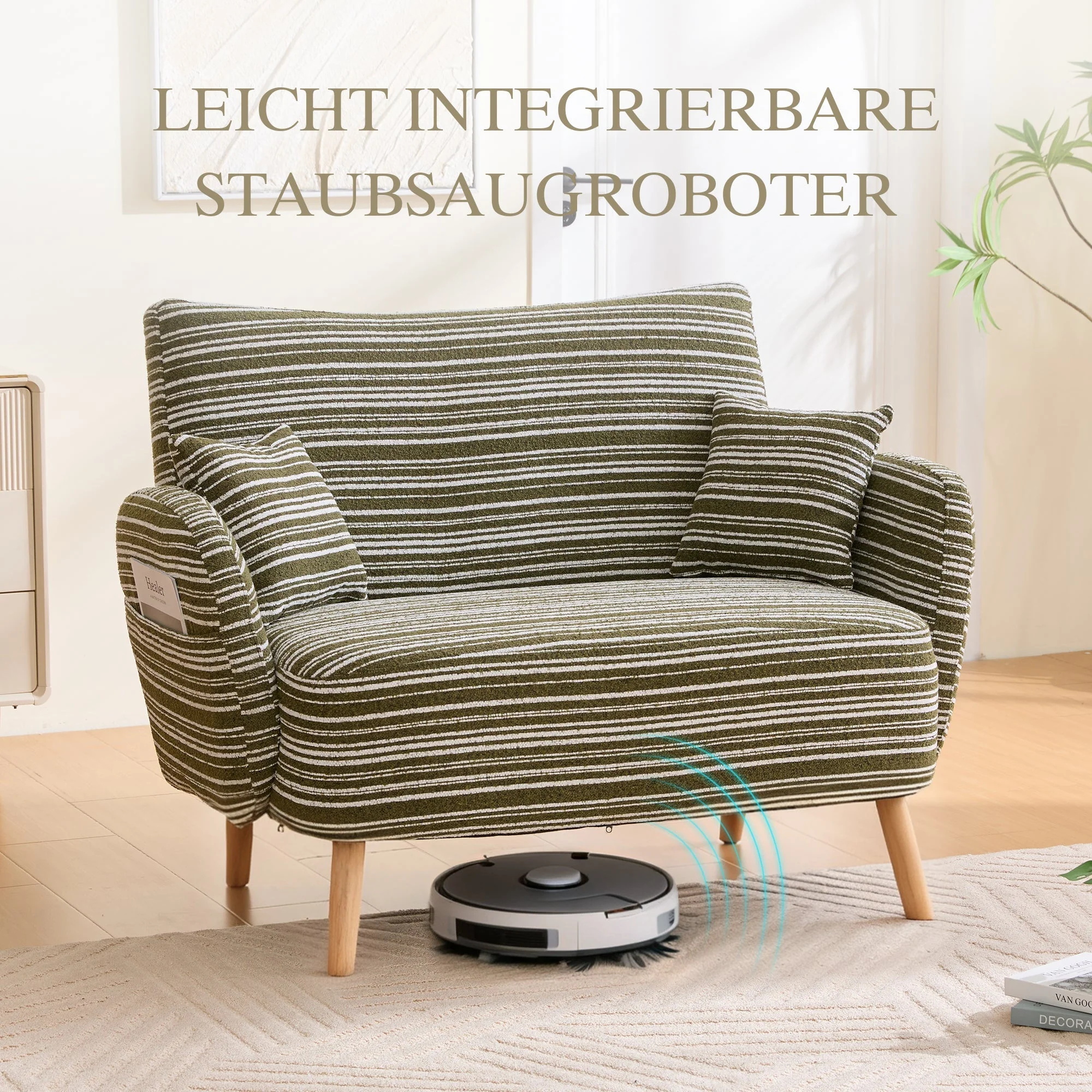 Modern Two-Seater Sofa with Comfortable Armrests and Storage Bag, Loop Fabric - Image 7