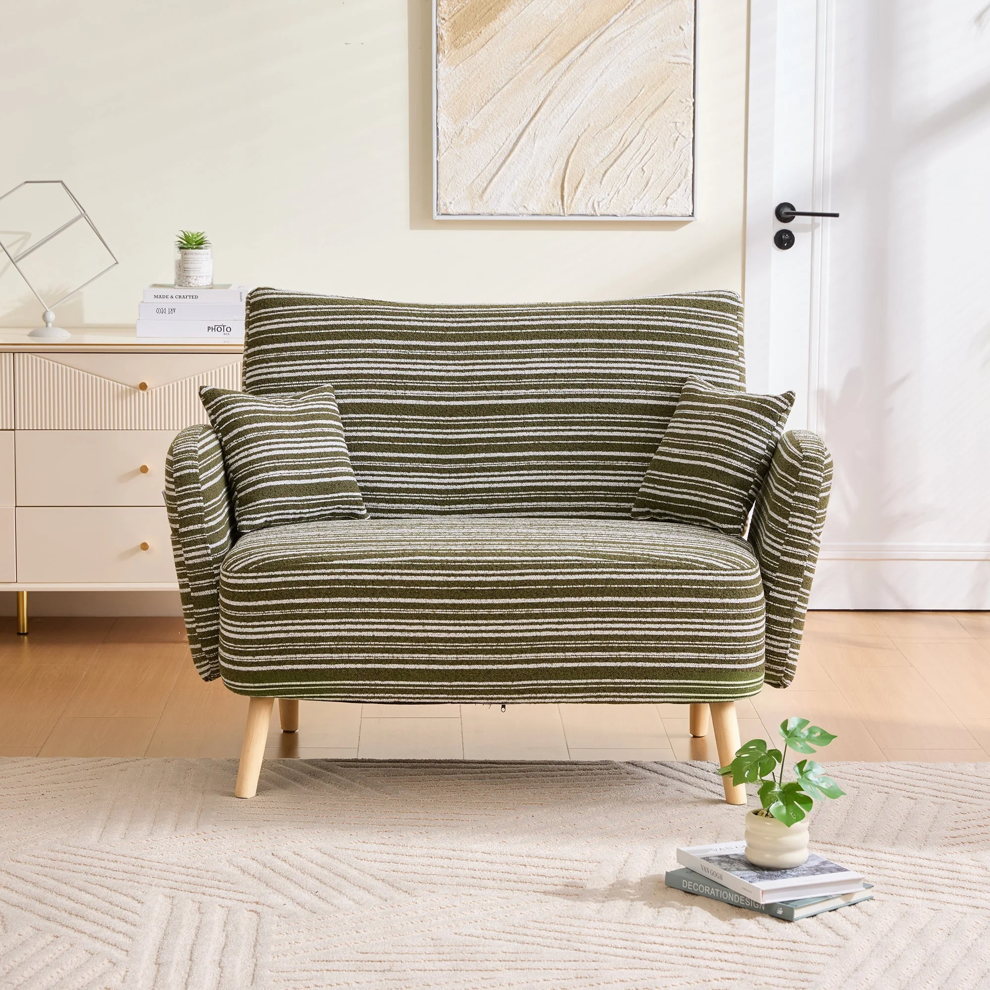 Modern Two-Seater Sofa with Comfortable Armrests and Storage Bag, Loop Fabric - Image 9