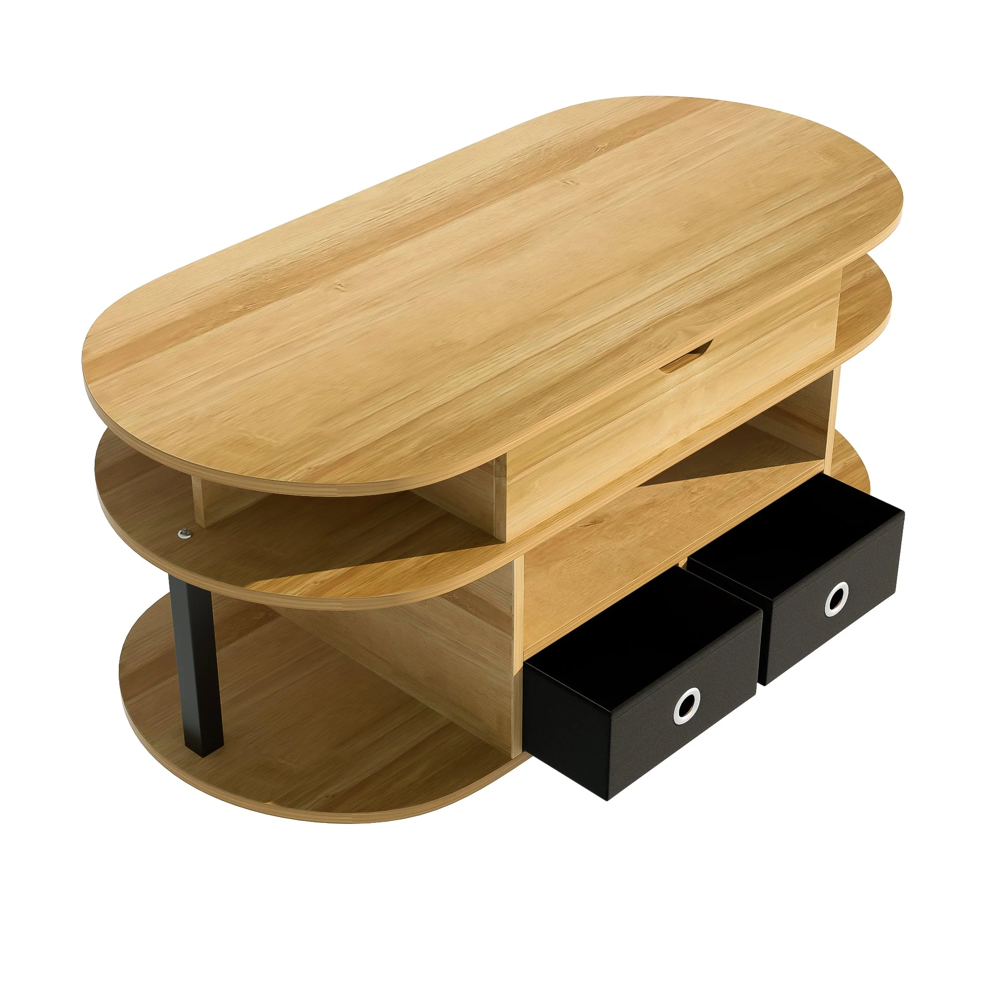 Modern Wood Grain Coffee Table with Lifting Function, Storage, and Black Fabric Drawers - Image 11