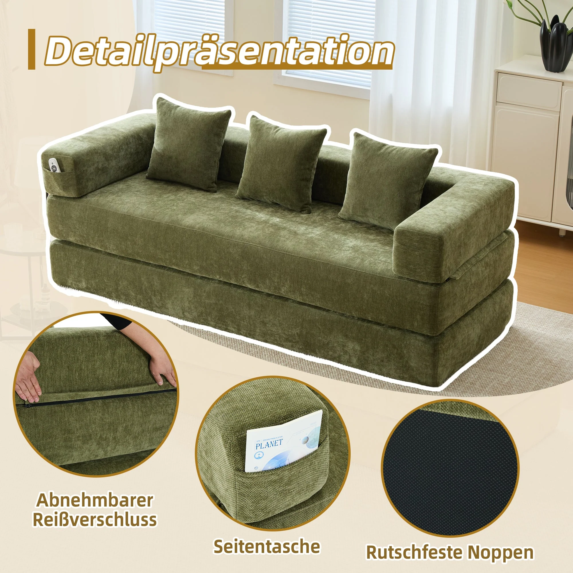 Modular Block Sofa, Super Soft Combinable Storage Non-Slip, Chenille - Image 3