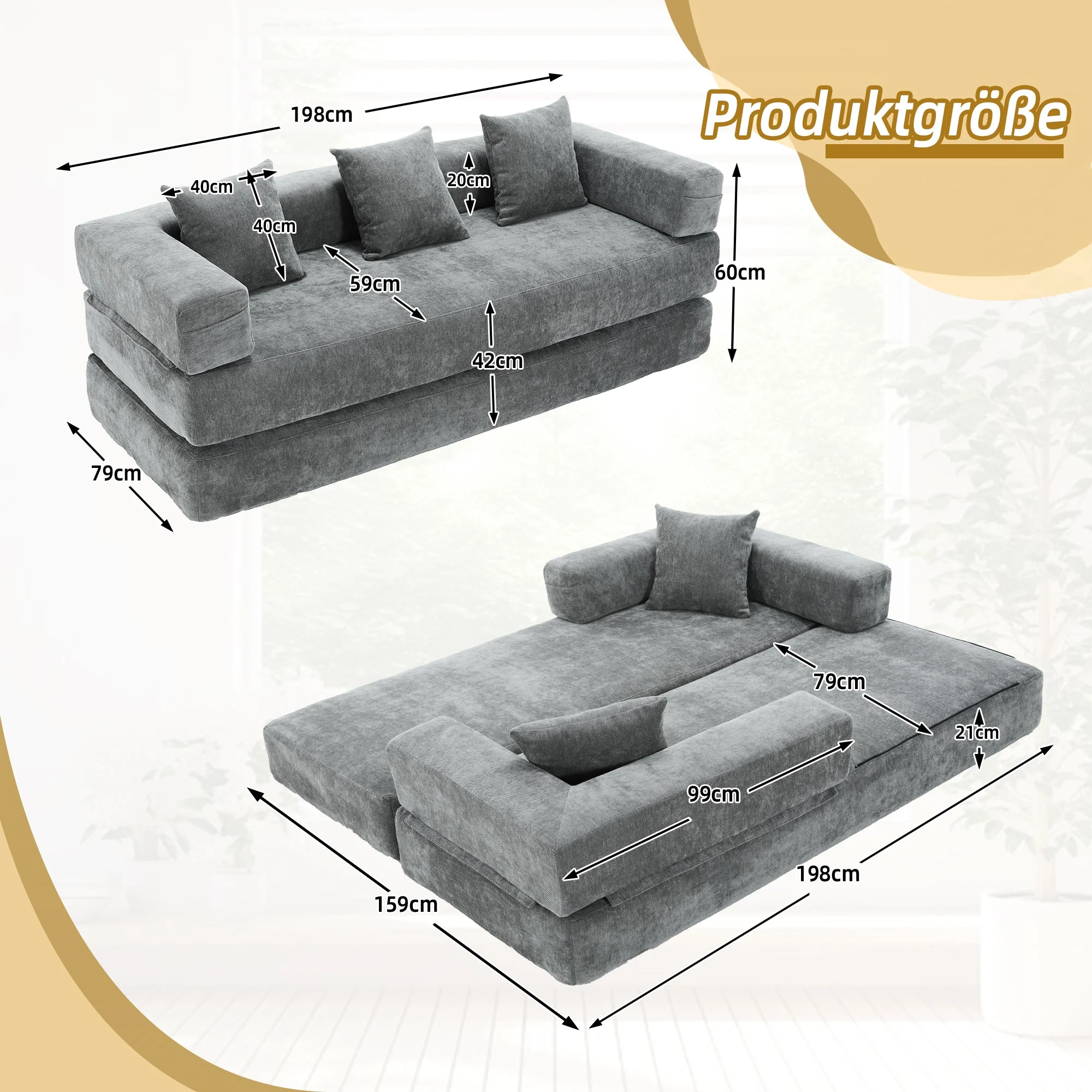 Modular Chenille Block Sofa - Super Soft, Combinable with Side Pockets - Chenille Fabric - Image 2