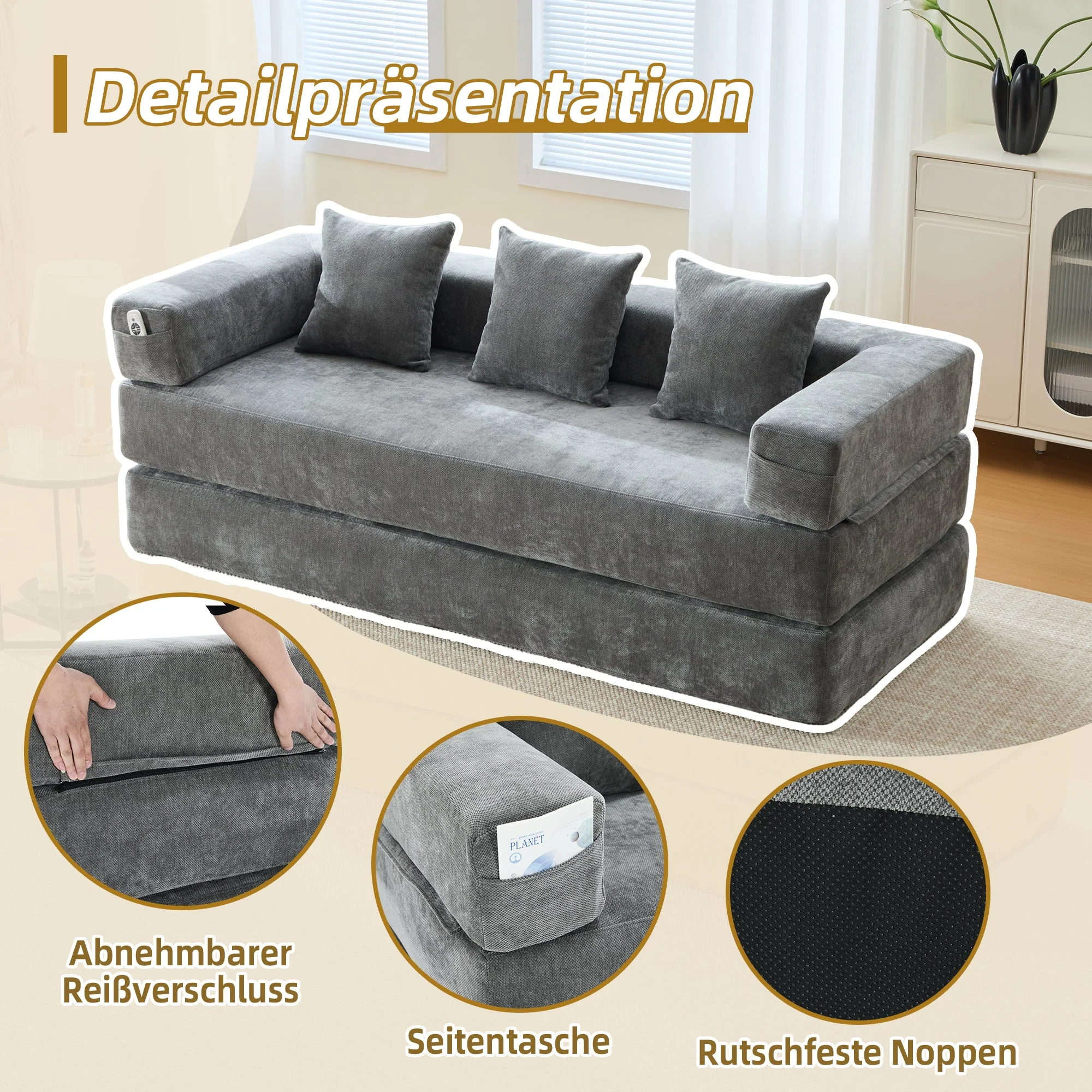 Modular Chenille Block Sofa - Super Soft, Combinable with Side Pockets - Chenille Fabric - Image 3