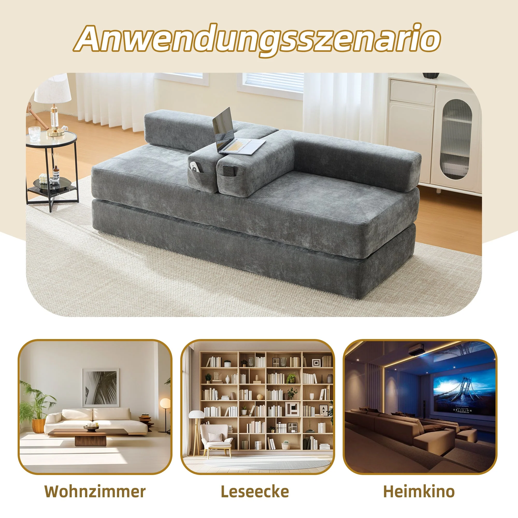 Modular Chenille Block Sofa - Super Soft, Combinable with Side Pockets - Chenille Fabric - Image 7