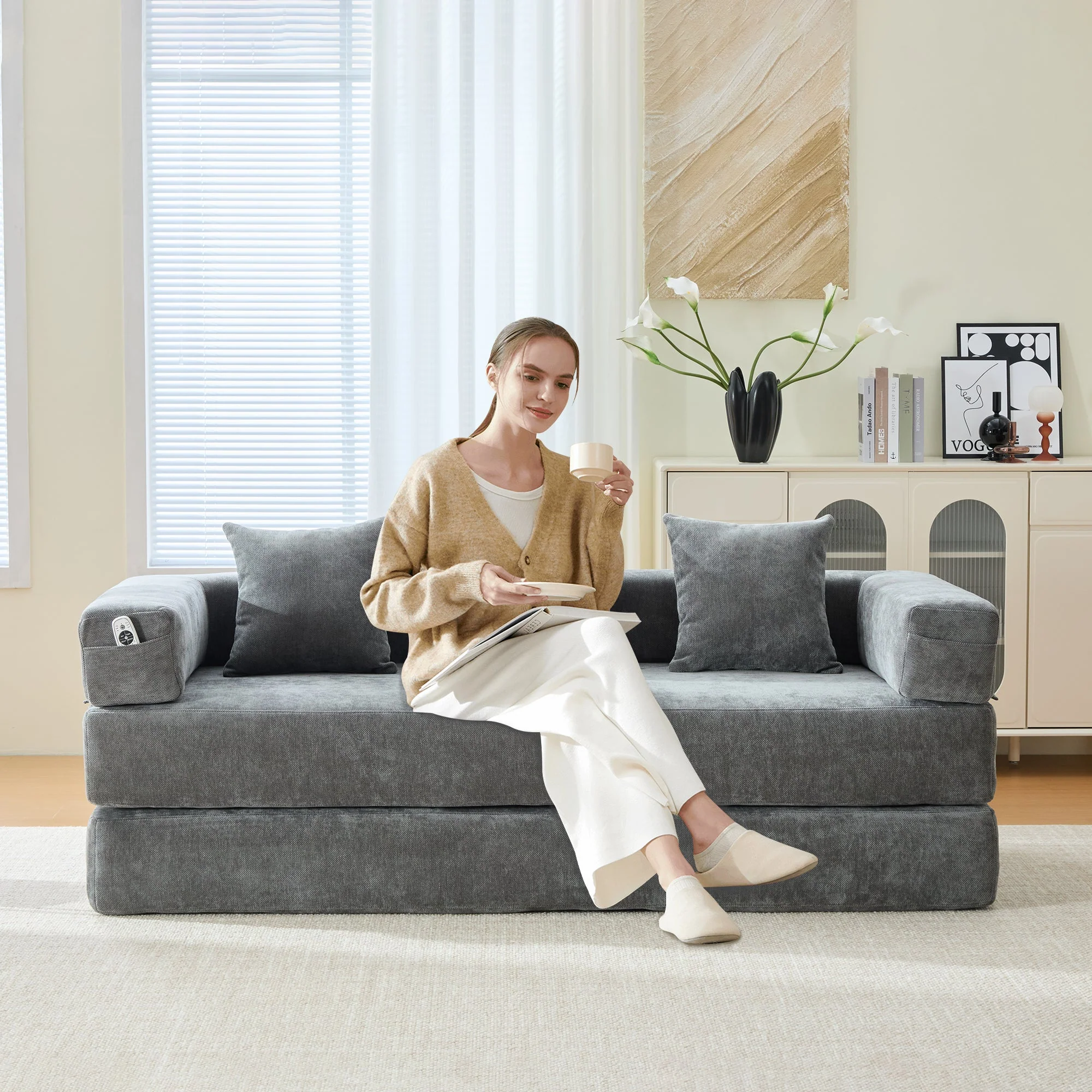 Modular Chenille Block Sofa - Super Soft, Combinable with Side Pockets - Chenille Fabric - Image 8